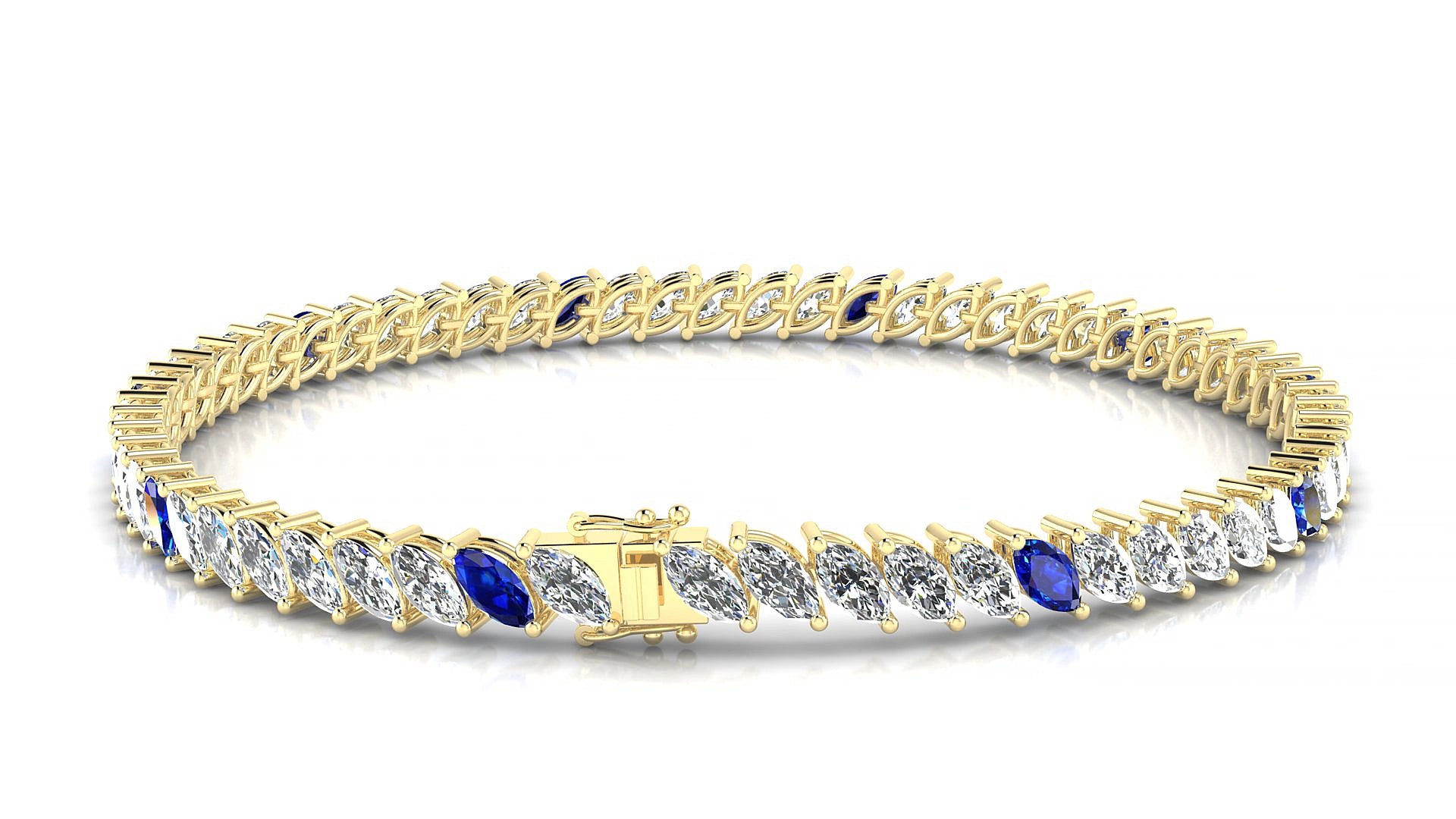 Venezia 1-5 | 18k Yellow Gold 5 x 2.5 mm Marquise Natural Sapphire & Diamond 17 cm Tennis Bracelet