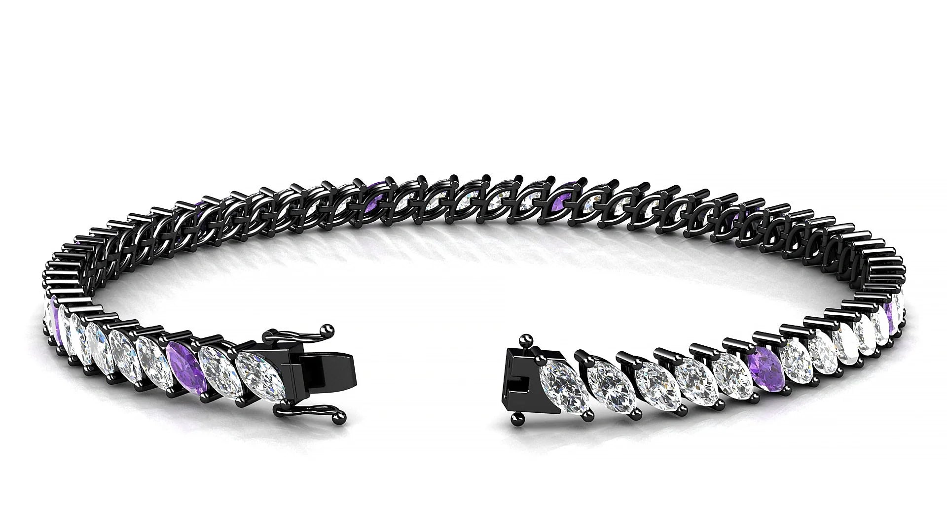 Venezia 1-5 | 18k Black Gold 5 x 2.5 mm Marquise Natural Amethyst & Diamond Tennis Bracelet