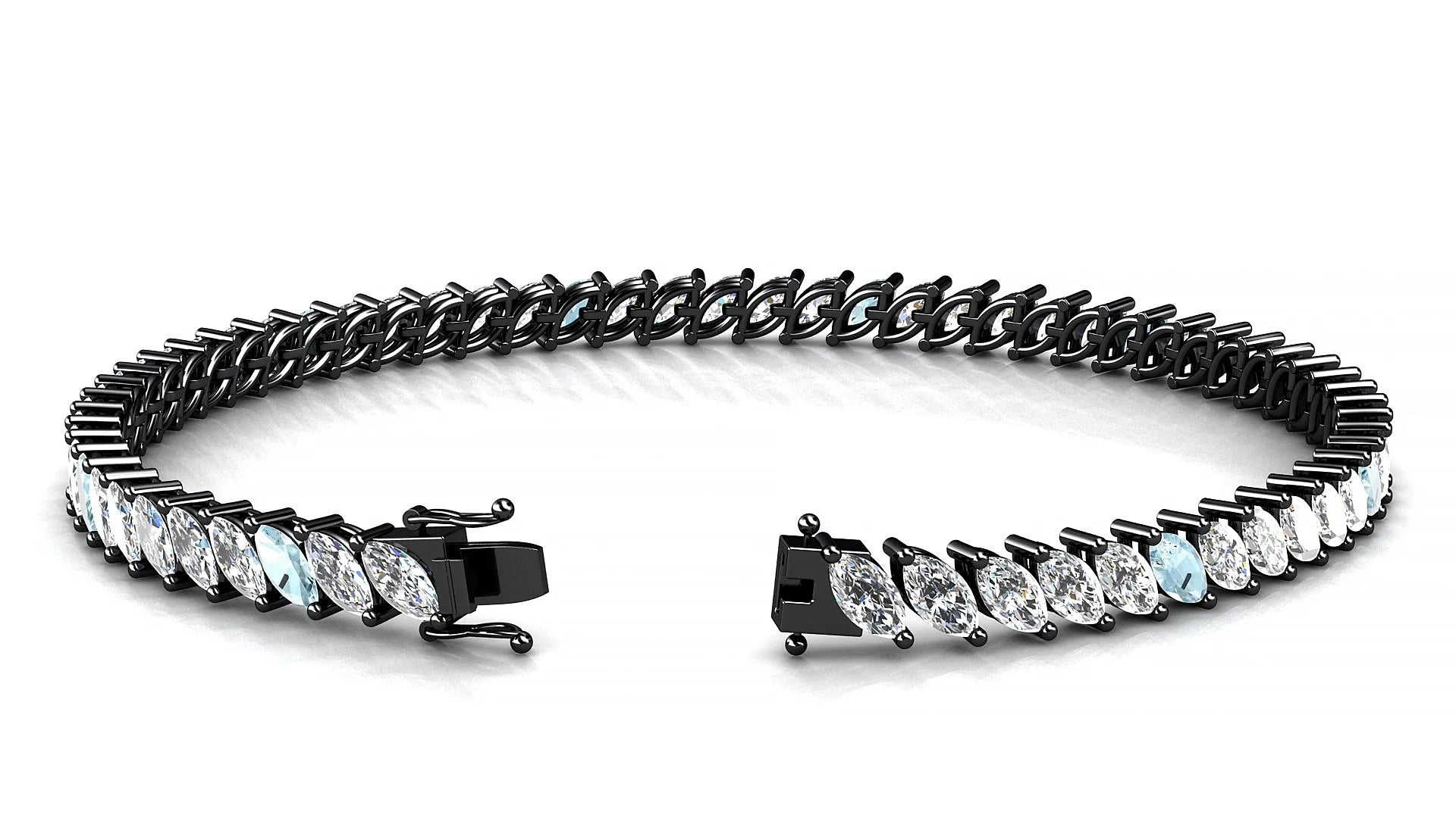 Venezia 1-5 | 18k Black Gold 5 x 2.5 mm Marquise Natural Aquamarine & Diamond Tennis Bracelet