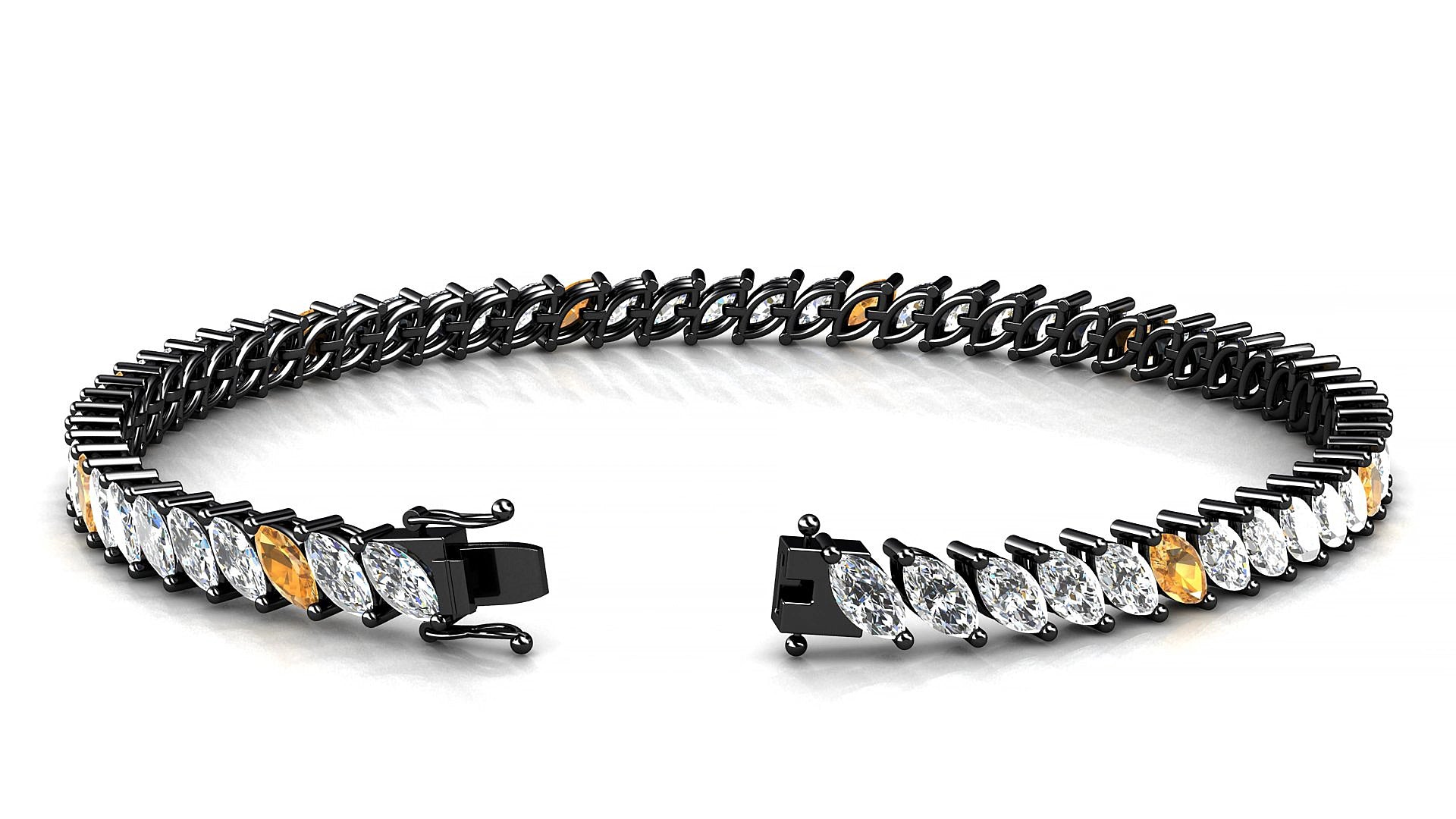 Venezia 1-5 | 18k Black Gold 5 x 2.5 mm Marquise Natural Citrine & Diamond 19 cm Tennis Bracelet