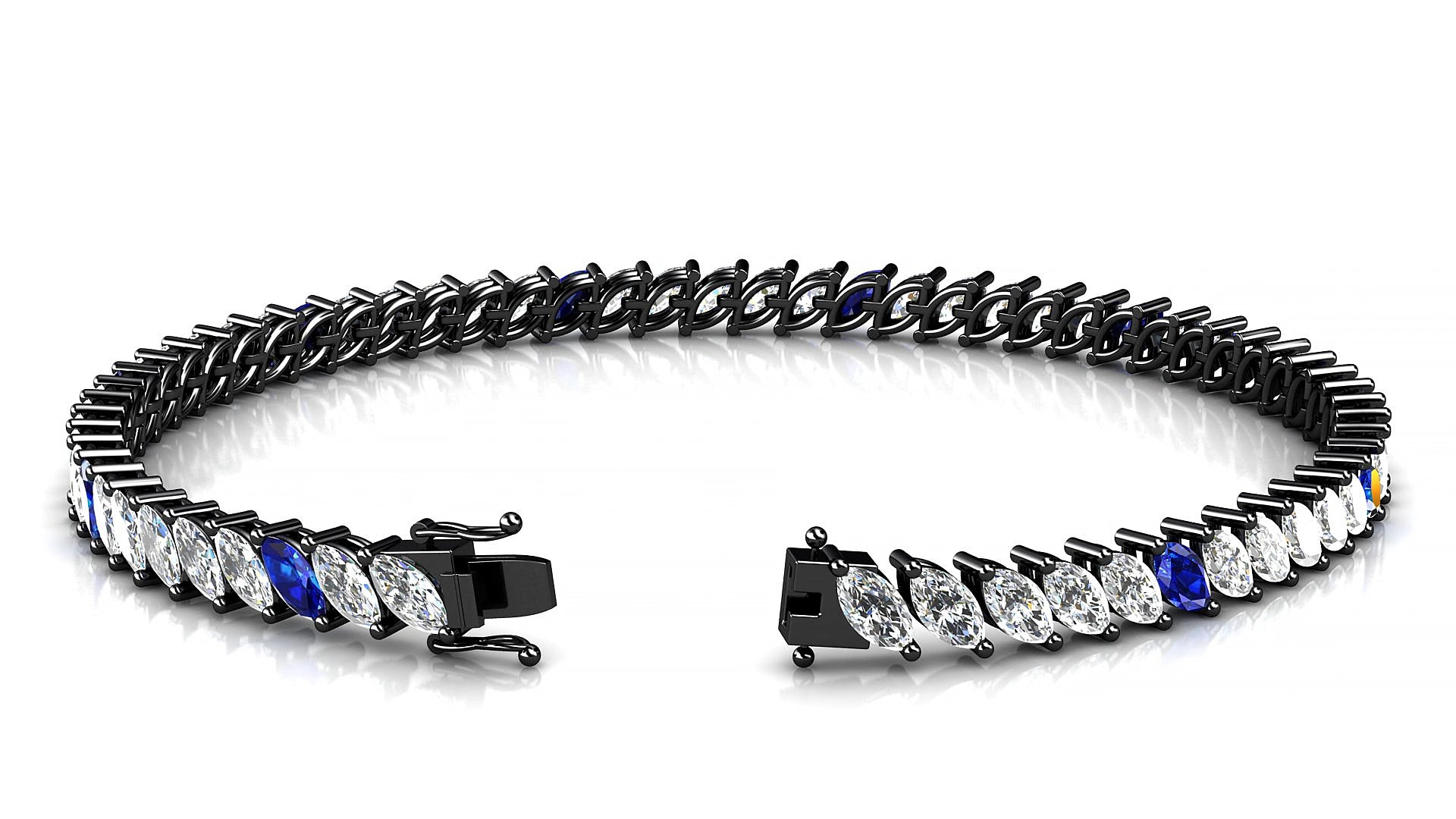 Venezia 1-5 | 18k Black Gold 5 x 2.5 mm Marquise Natural Sapphire & Diamond 17 cm Tennis Bracelet