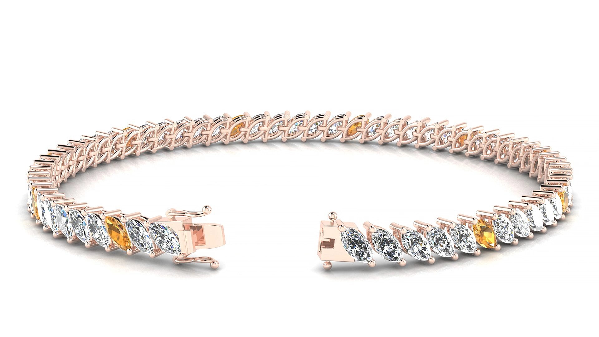 Venezia 1-5 | 18k Rose Gold 5 x 2.5 mm Marquise Natural Citrine & Diamond 18 cm Tennis Bracelet