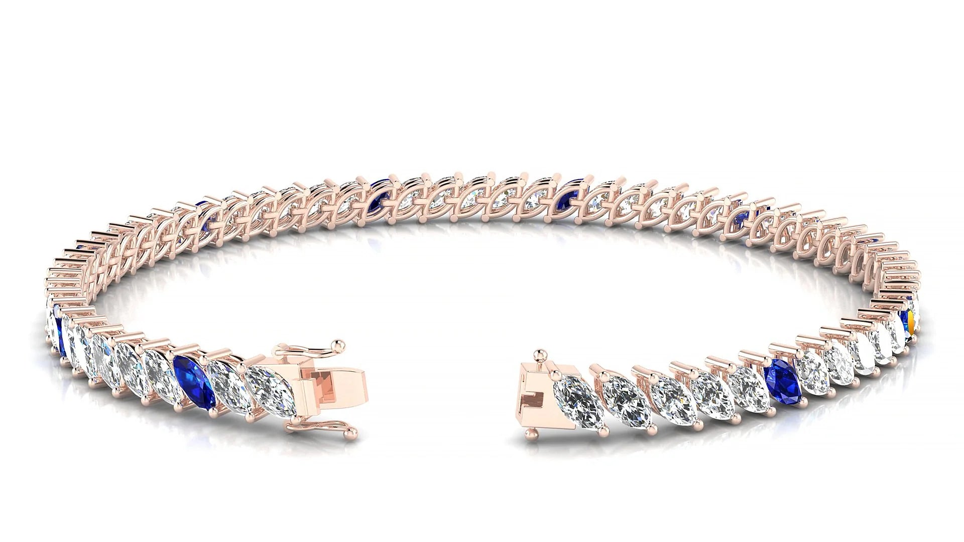 Venezia 1-5 | 18k Rose Gold 5 x 2.5 mm Marquise Natural Sapphire & Diamond 18 cm Tennis Bracelet