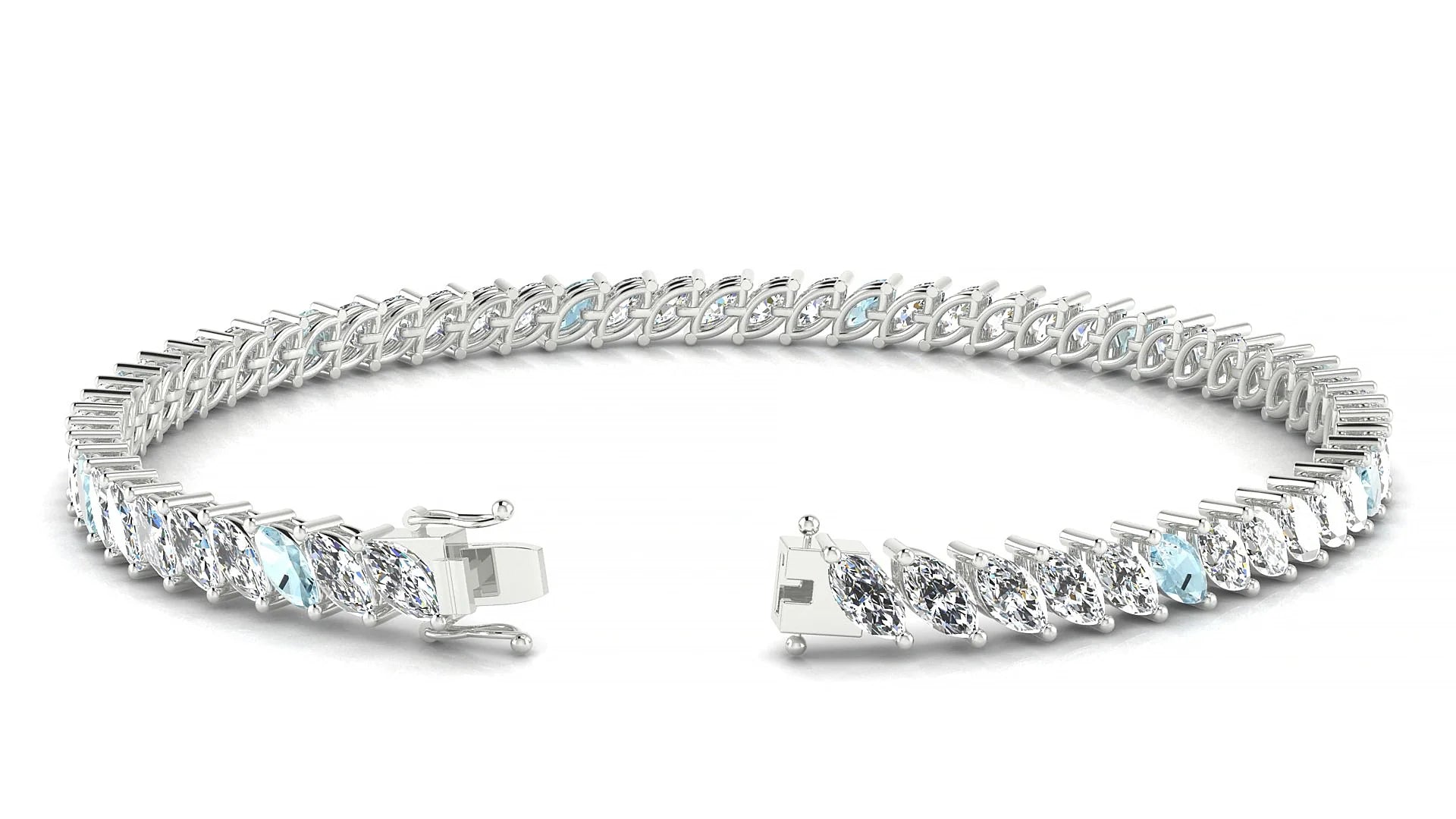 Venezia 1-5 | 18k White Gold 5 x 2.5 mm Marquise Natural Aquamarine & Diamond Tennis Bracelet