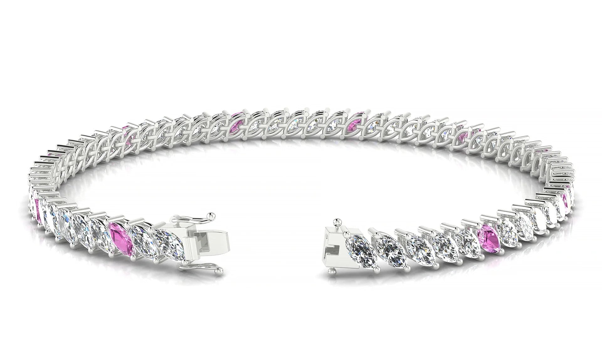 Venezia 1-5 | 18k White Gold 5 x 2.5 mm Marquise Natural Pink Sapphire & Diamond 18 cm Tennis Bracelet