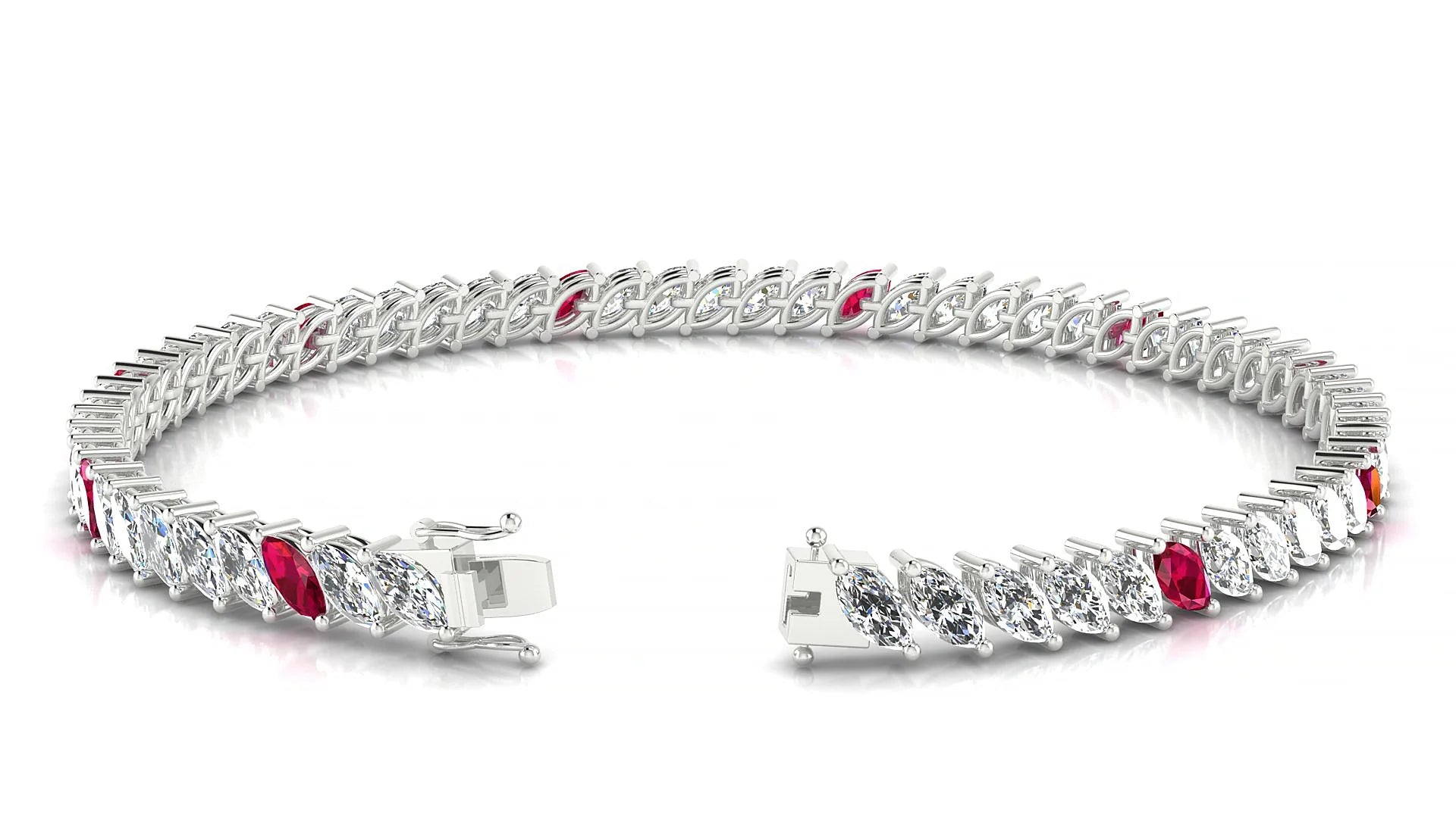 Venezia 1-5 | 18k White Gold 5 x 2.5 mm Marquise Natural Ruby & Diamond 18 cm Tennis Bracelet