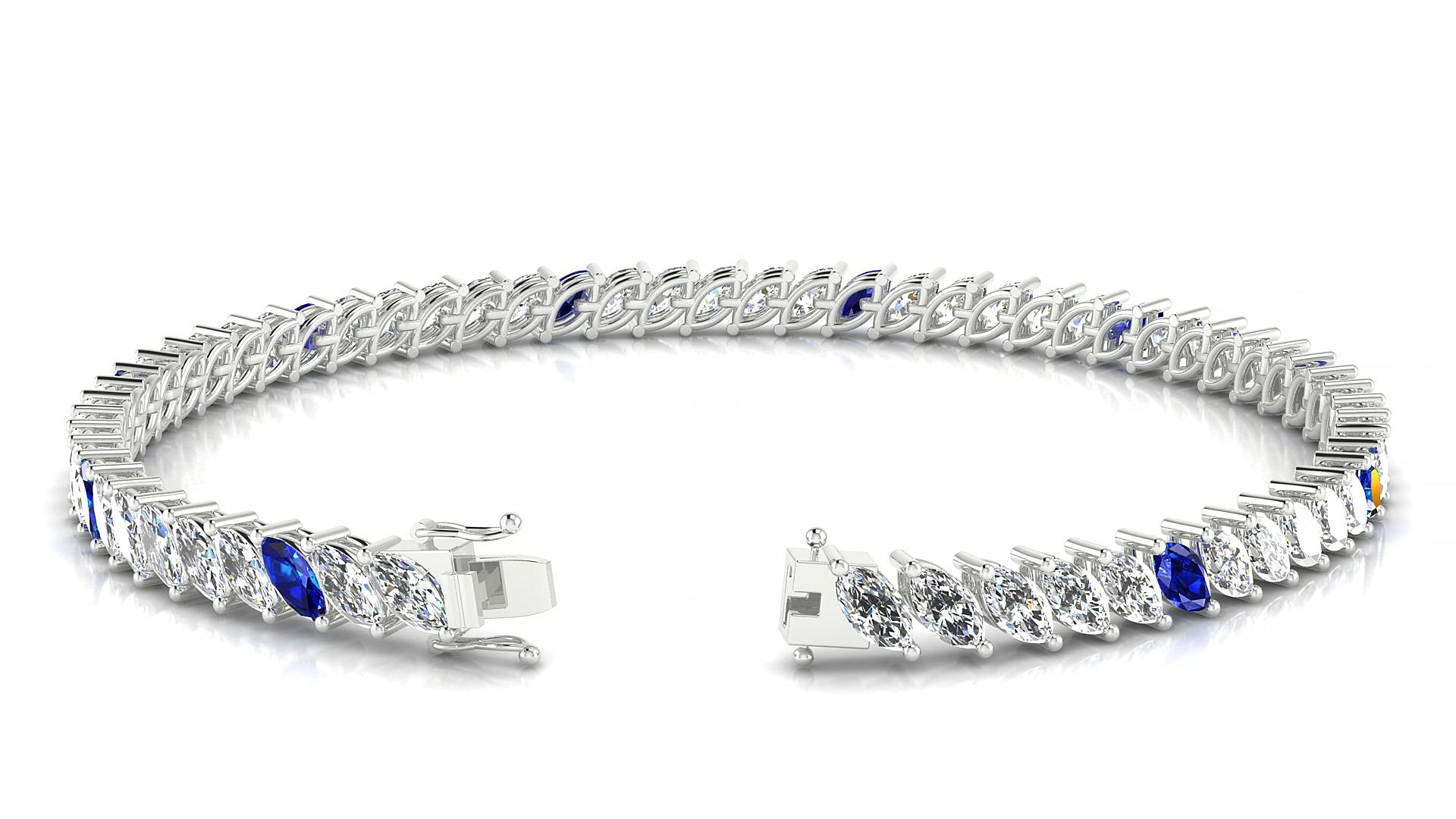 Venezia 1-5 | 18k White Gold 5 x 2.5 mm Marquise Natural Sapphire & Diamond 15 cm Tennis Bracelet