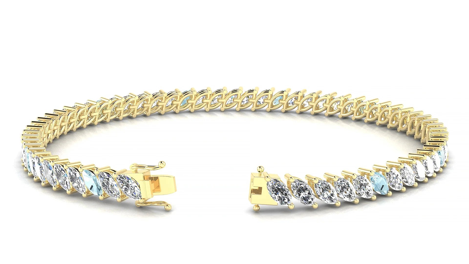 Venezia 1-5 | 18k Yellow Gold 5 x 2.5 mm Marquise Natural Aquamarine & Diamond Tennis Bracelet