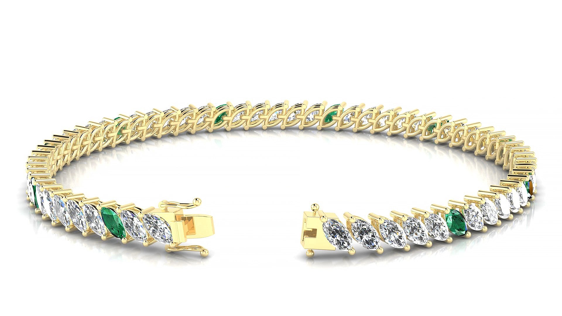 Venezia 1-5 | 18k Yellow Gold 5 x 2.5 mm Marquise Natural Emerald & Diamond 19 cm Tennis Bracelet