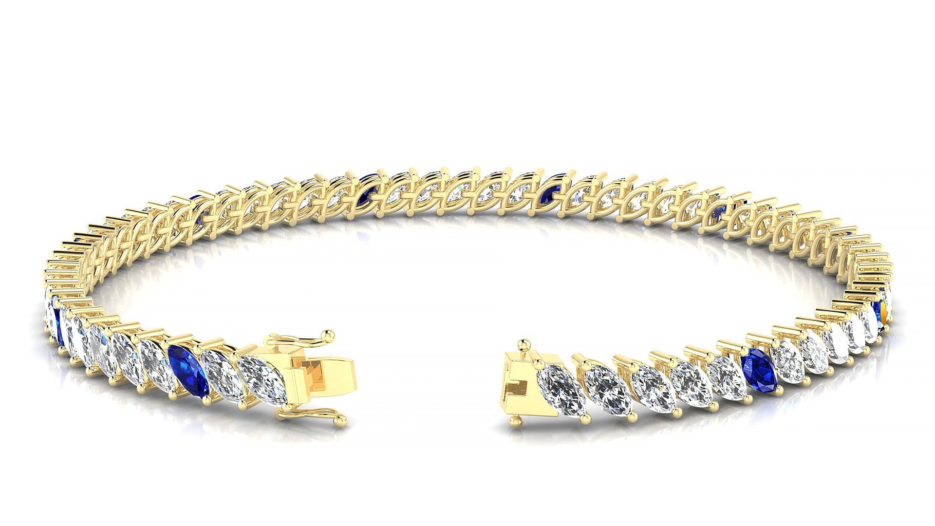 Venezia 1-5 | 18k Yellow Gold 5 x 2.5 mm Marquise Natural Sapphire & Diamond 15 cm Tennis Bracelet