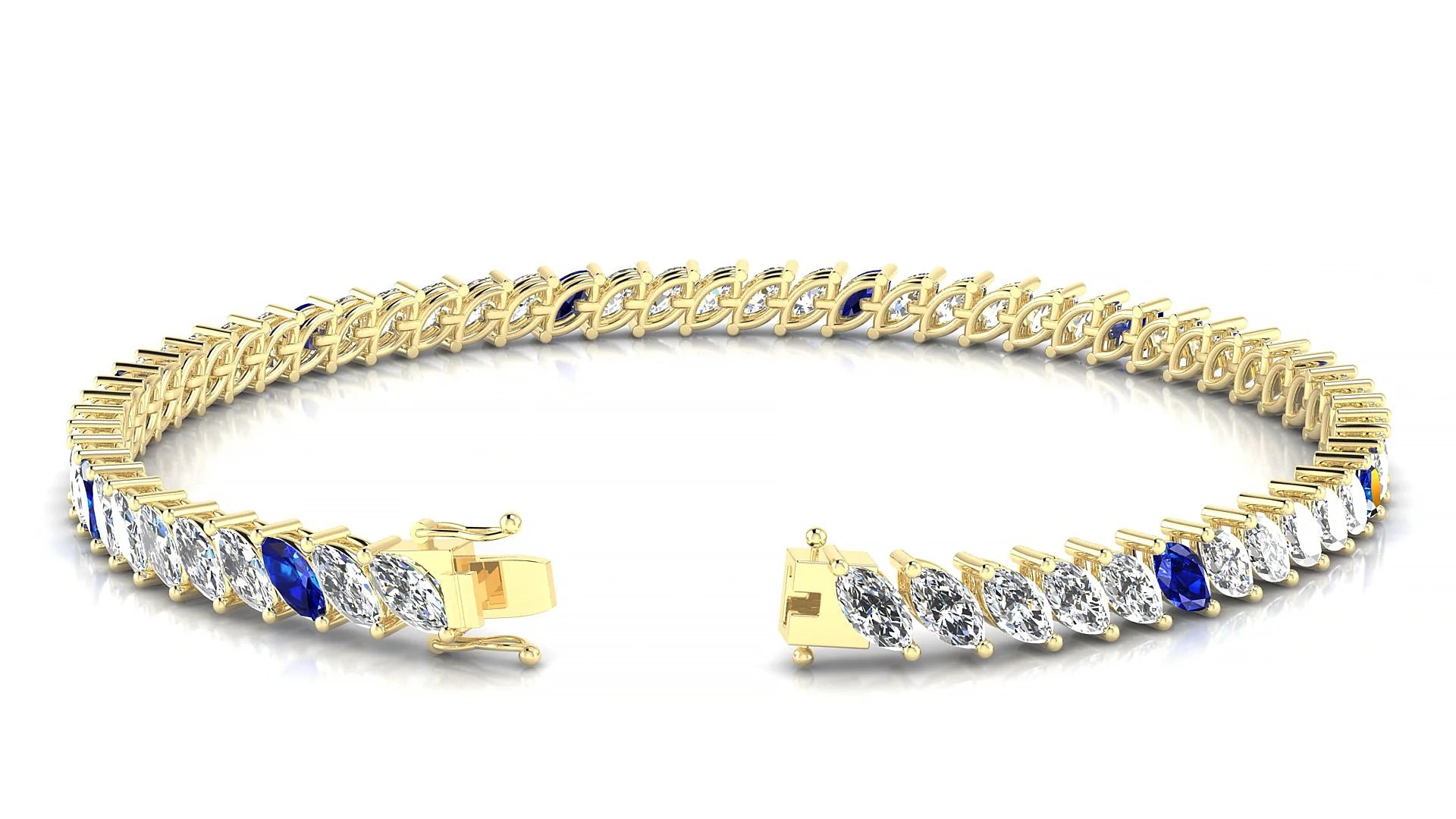 Venezia 1-5 | 18k Yellow Gold 5 x 2.5 mm Marquise Natural Sapphire & Diamond 18 cm Tennis Bracelet