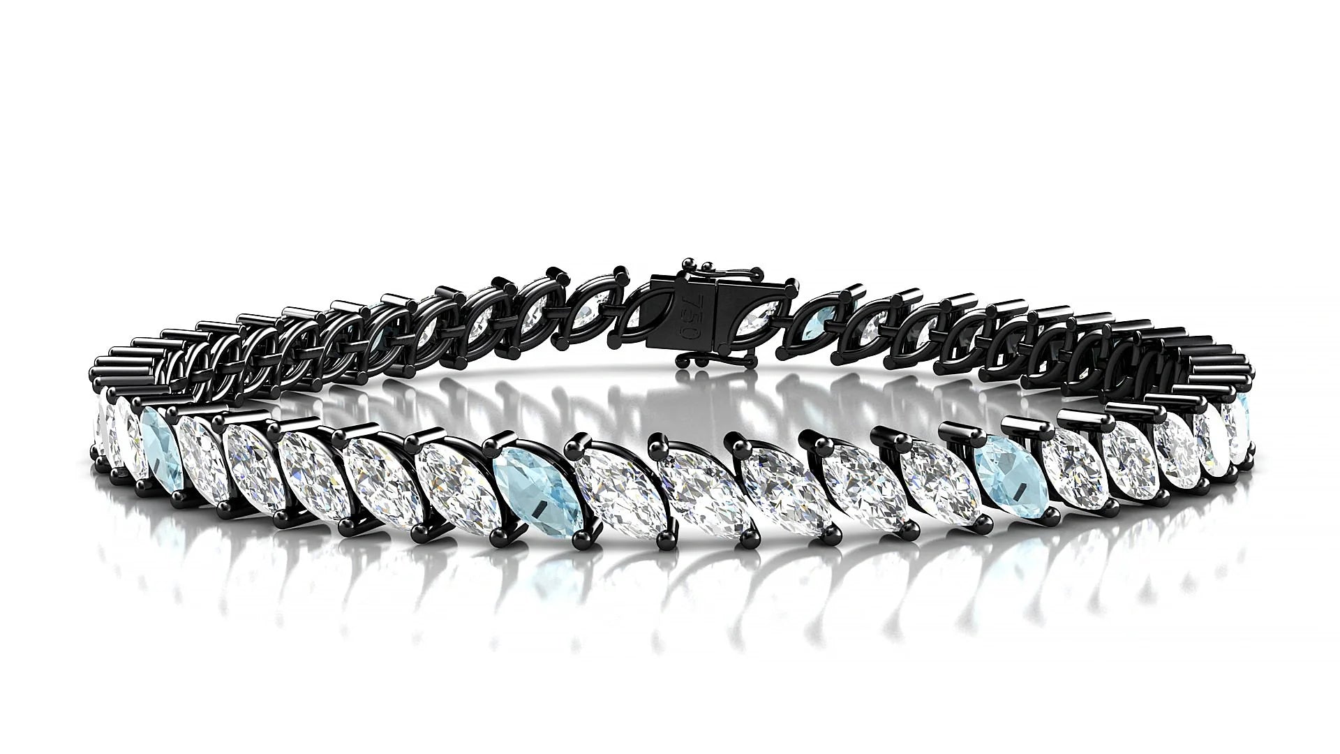 Venezia 1-5 | 18k Black Gold 6 x 3 mm Marquise Natural Aquamarine & Diamond Tennis Bracelet