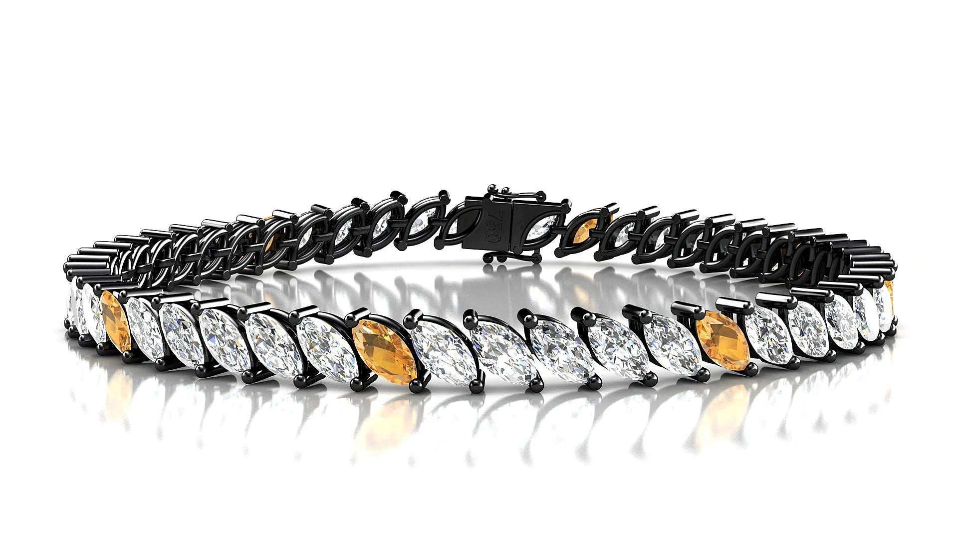Venezia 1-5 | 18k Black Gold 6 x 3 mm Marquise Natural Citrine & Diamond Tennis Bracelet