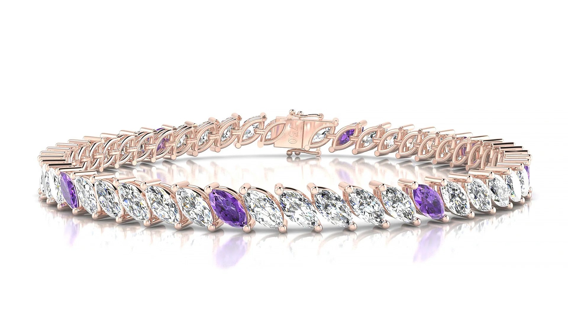 Venezia 1-5 | 18k Rose Gold 6 x 3 mm Marquise Natural Amethyst & Diamond Tennis Bracelet