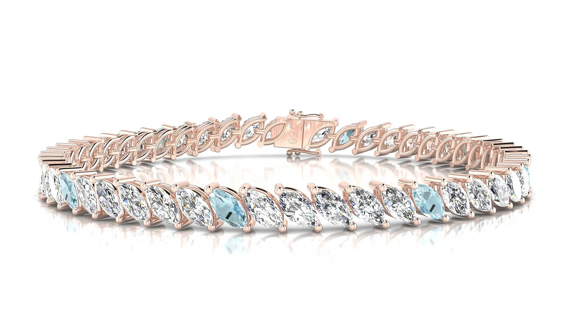 Venezia 1-5 | 18k Rose Gold 6 x 3 mm Marquise Natural Aquamarine & Diamond Tennis Bracelet