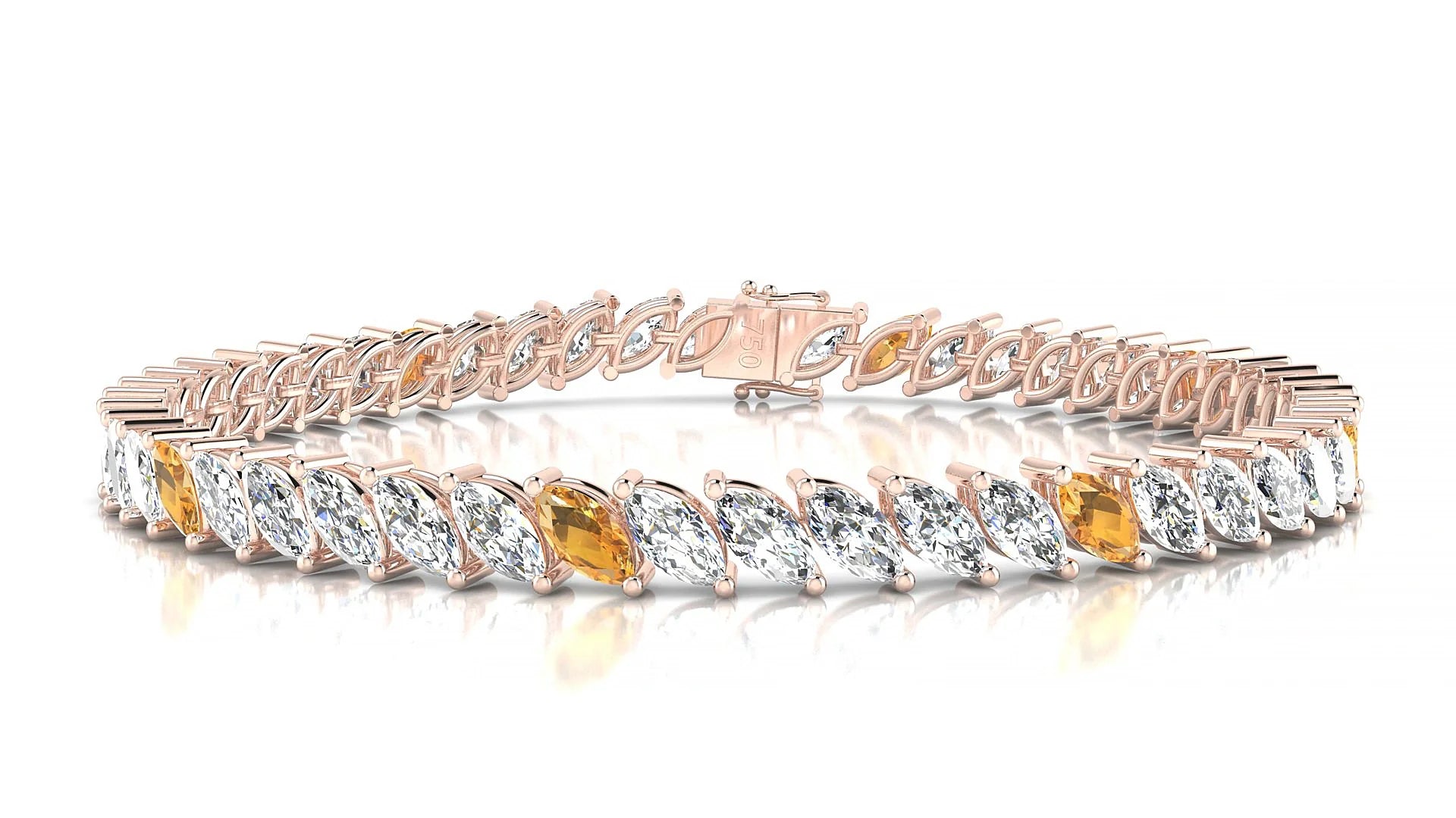 Venezia 1-5 | 18k Rose Gold 6 x 3 mm Marquise Natural Citrine & Diamond Tennis Bracelet