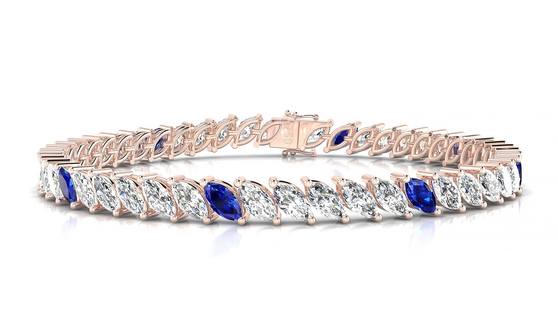 Venezia 1-5 | 18k Rose Gold 6 x 3 mm Marquise Natural Sapphire & Diamond 15 cm Tennis Bracelet
