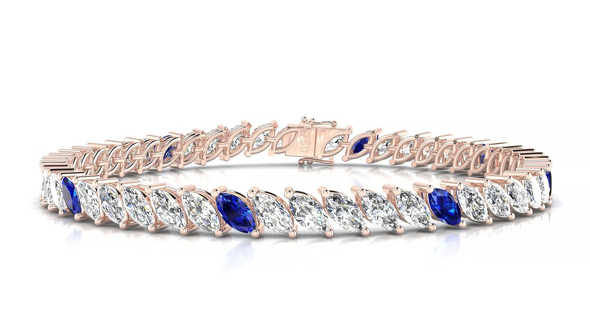 Venezia 1-5 | 18k Rose Gold 6 x 3 mm Marquise Natural Sapphire & Diamond 18 cm Tennis Bracelet