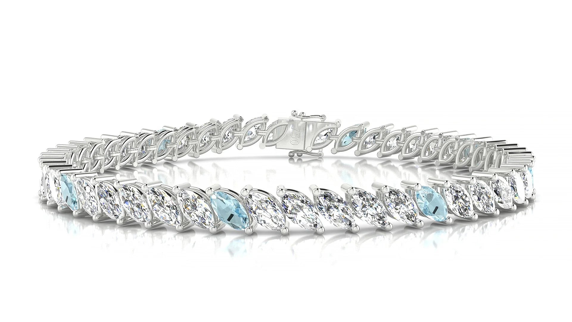 Venezia 1-5 | 18k White Gold 6 x 3 mm Marquise Natural Aquamarine & Diamond Tennis Bracelet