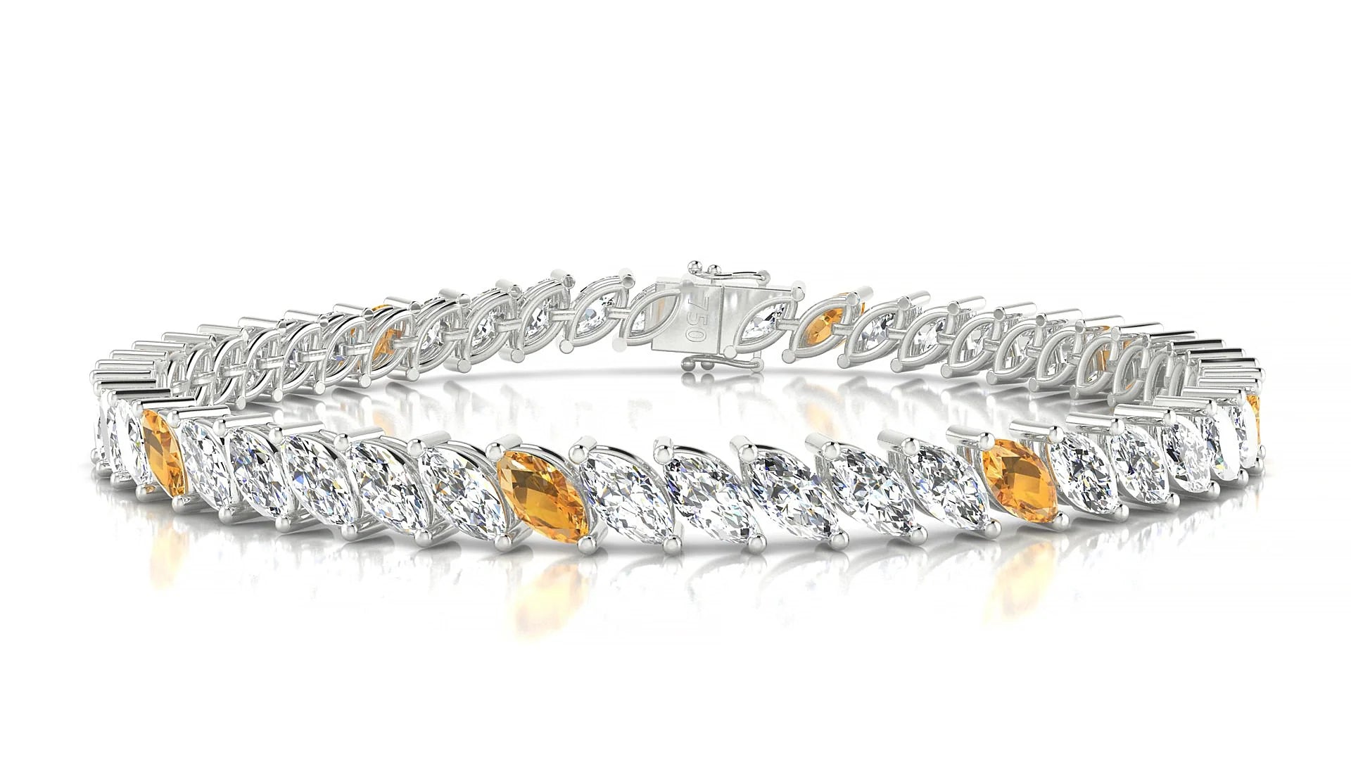 Venezia 1-5 | 18k White Gold 6 x 3 mm Marquise Natural Citrine & Diamond Tennis Bracelet