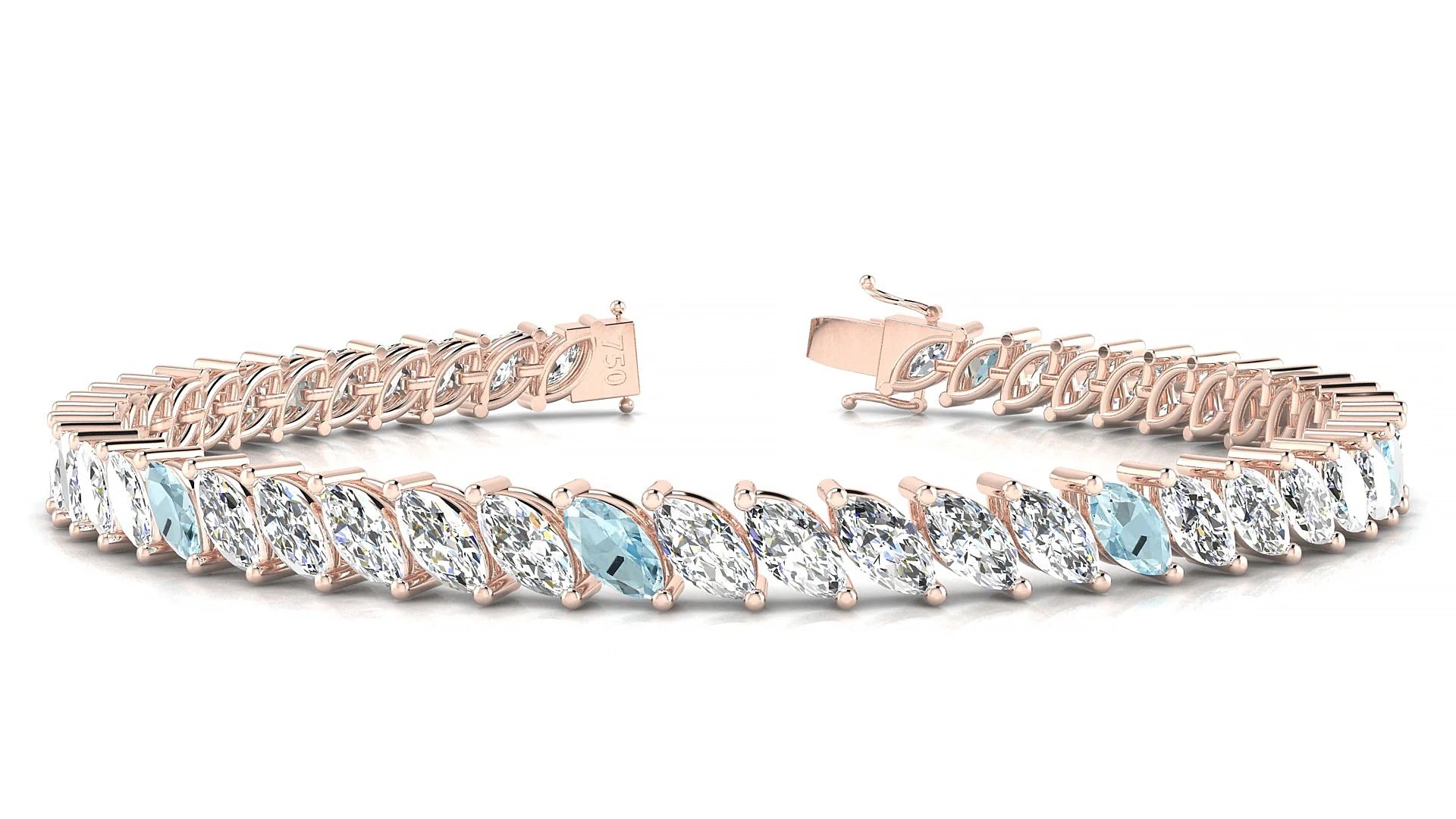 Venezia 1-5 | 18k Rose Gold 6 x 3 mm Marquise Natural Aquamarine & Diamond Tennis Bracelet