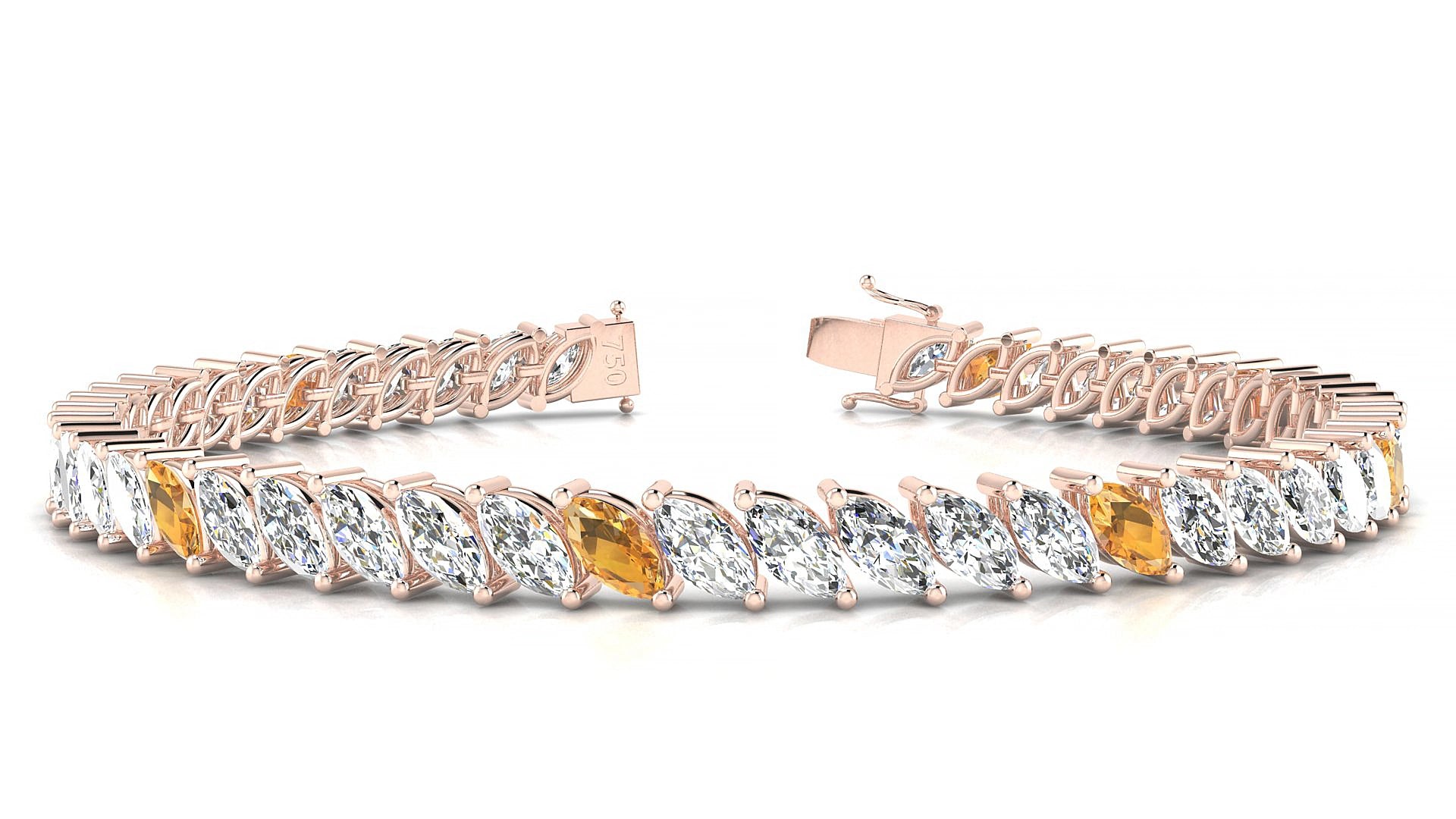Venezia 1-5 | 18k Rose Gold 6 x 3 mm Marquise Natural Citrine & Diamond 18 cm Tennis Bracelet