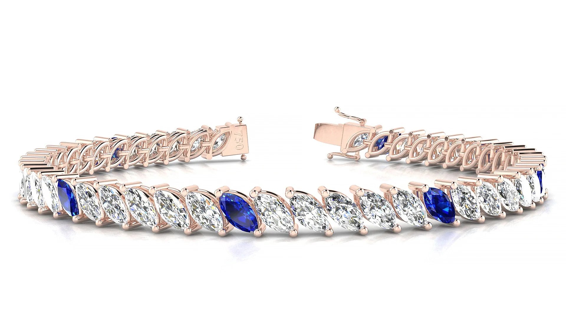 Venezia 1-5 | 18k Rose Gold 6 x 3 mm Marquise Natural Sapphire & Diamond 18 cm Tennis Bracelet
