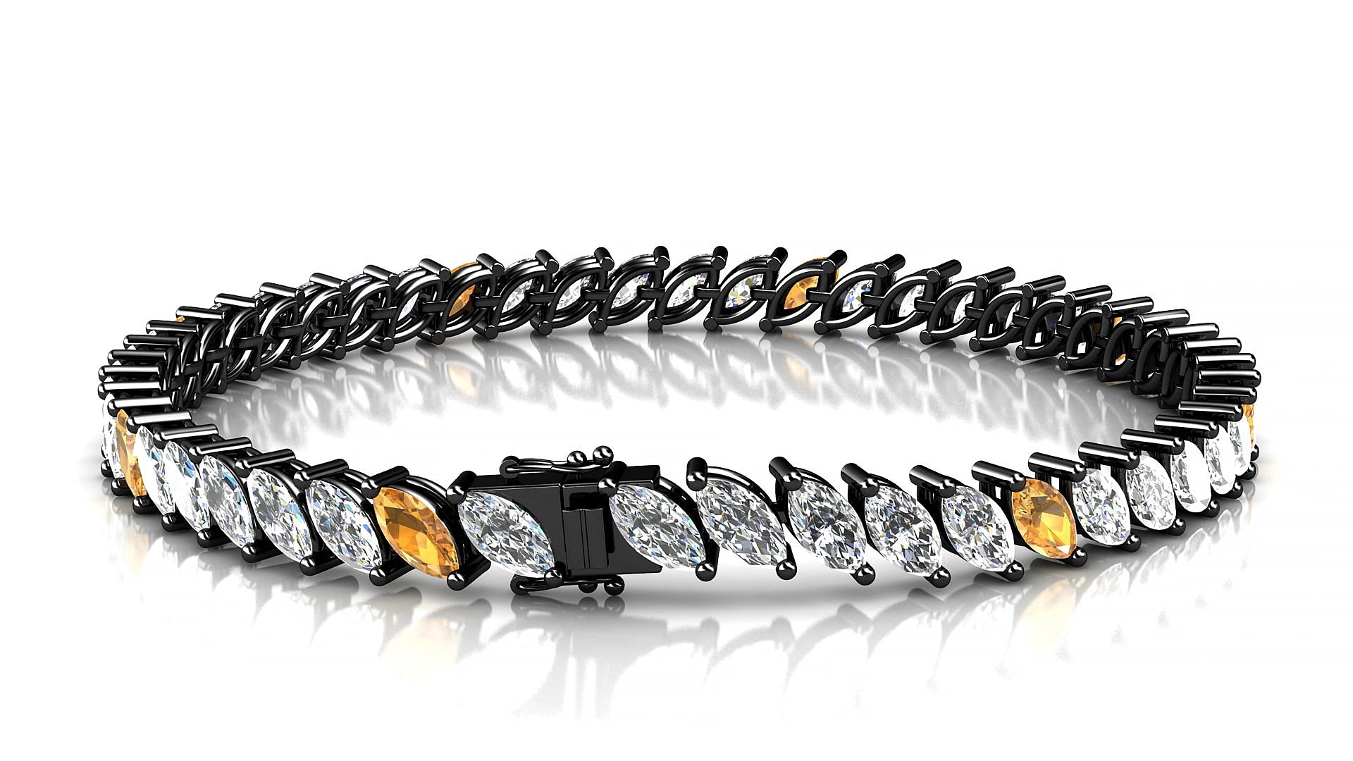 Venezia 1-5 | 18k Black Gold 6 x 3 mm Marquise Natural Citrine & Diamond 16 cm Tennis Bracelet