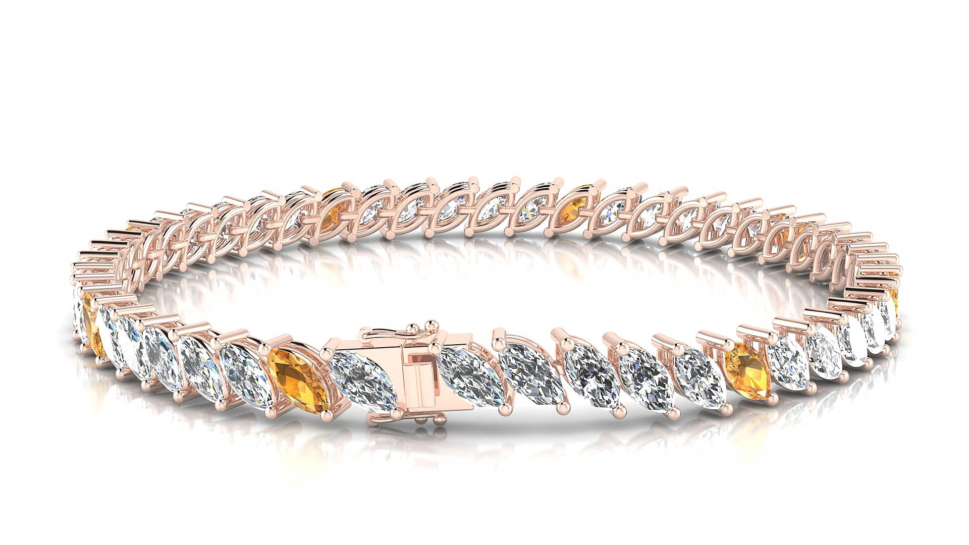 Venezia 1-5 | 18k Rose Gold 6 x 3 mm Marquise Natural Citrine & Diamond 18 cm Tennis Bracelet