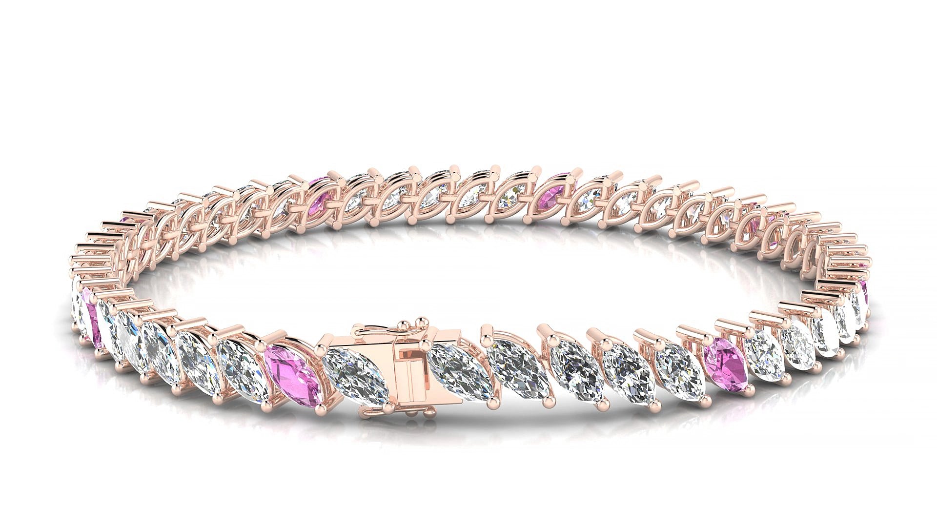 Venezia 1-5 | 18k Rose Gold 6 x 3 mm Marquise Natural Pink Sapphire & Diamond 15 cm Tennis Bracelet