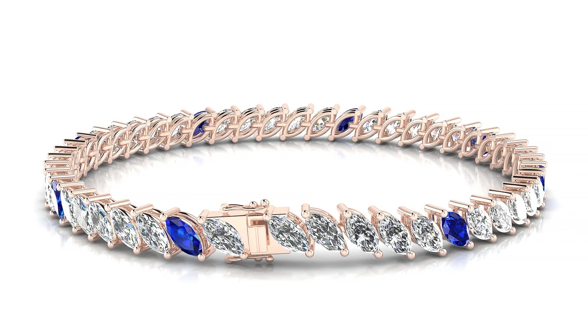 Venezia 1-5 | 18k Rose Gold 6 x 3 mm Marquise Natural Sapphire & Diamond 18 cm Tennis Bracelet