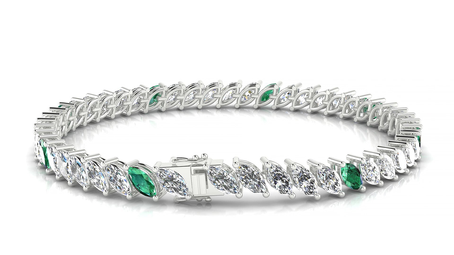 Venezia 1-5 | 18k White Gold 6 x 3 mm Marquise Natural Emerald & Diamond 20 cm Tennis Bracelet