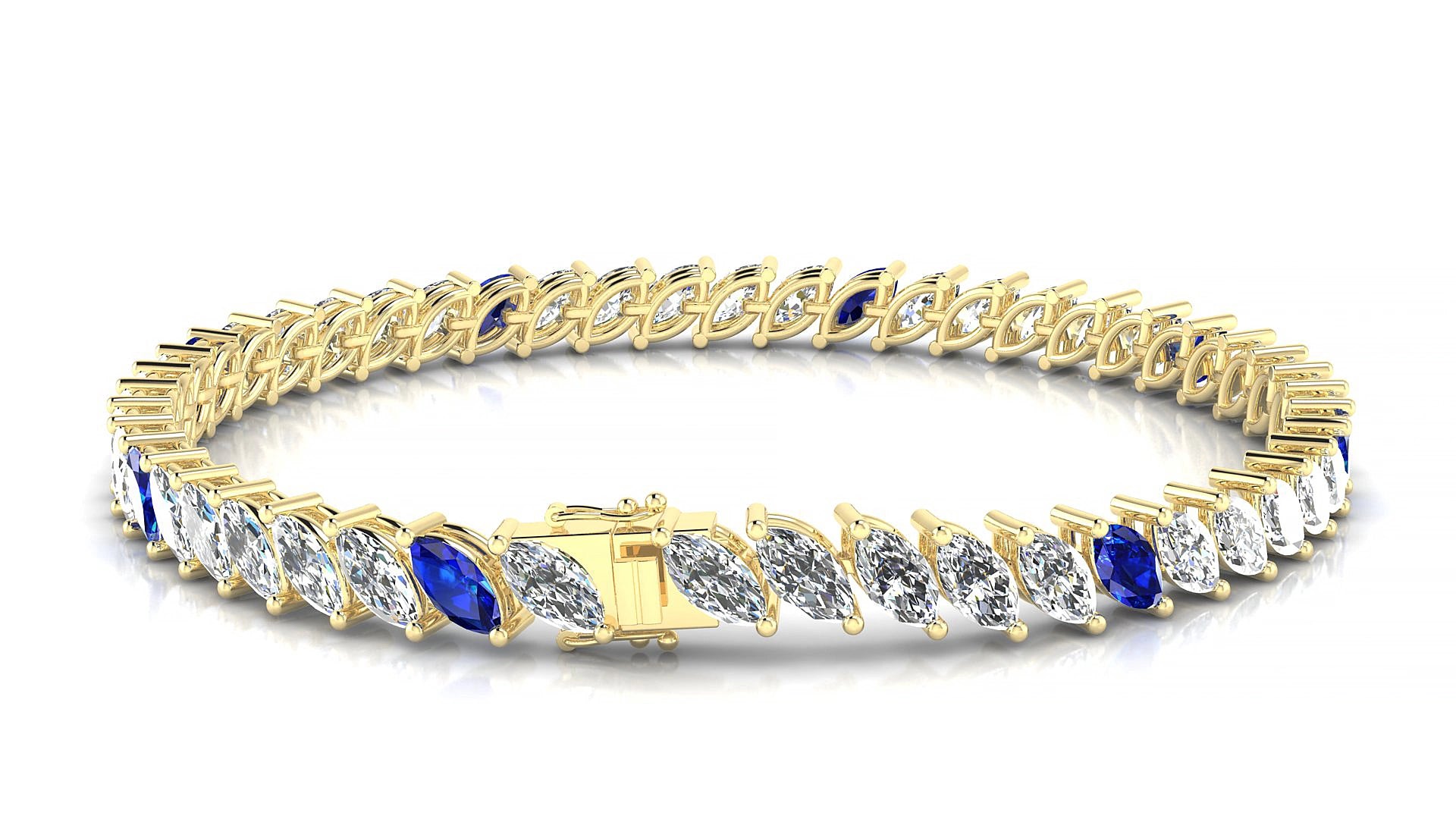 Venezia 1-5 | 18k Yellow Gold 6 x 3 mm Marquise Natural Sapphire & Diamond 15 cm Tennis Bracelet