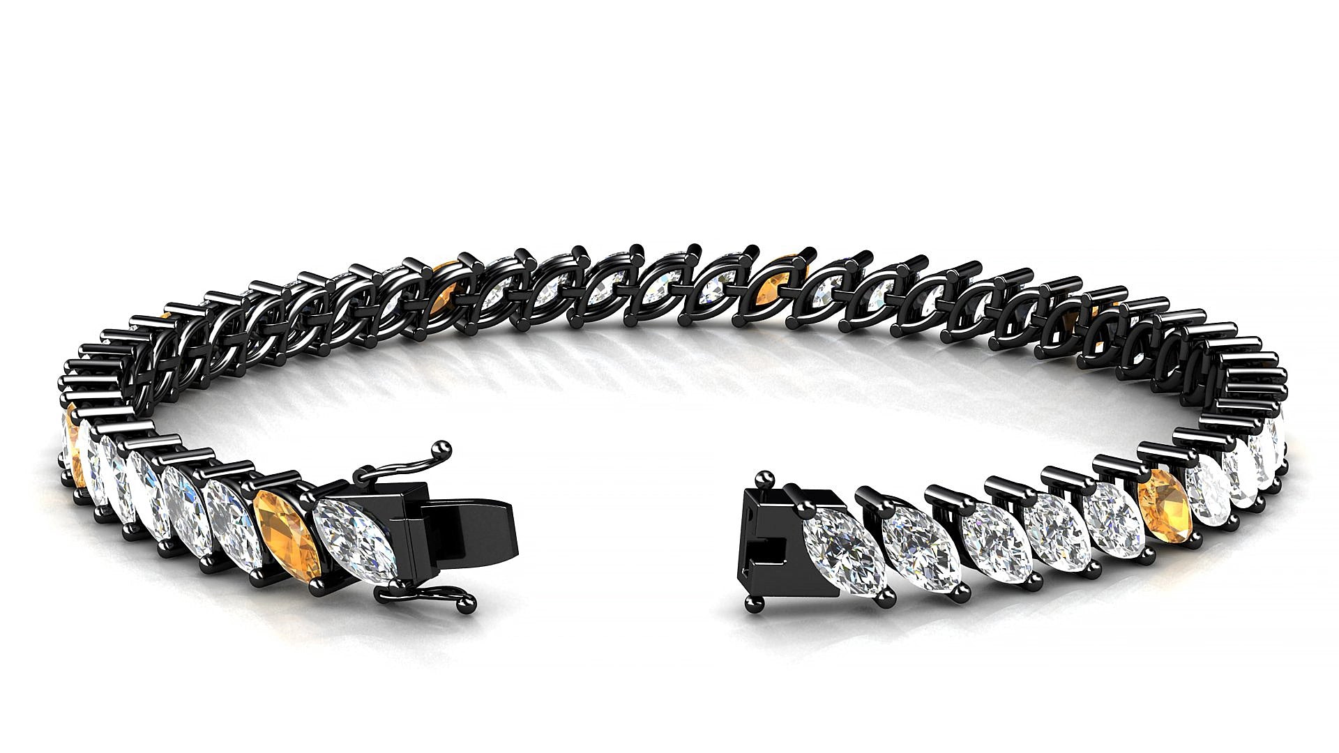 Venezia 1-5 | 18k Black Gold 6 x 3 mm Marquise Natural Citrine & Diamond 16 cm Tennis Bracelet