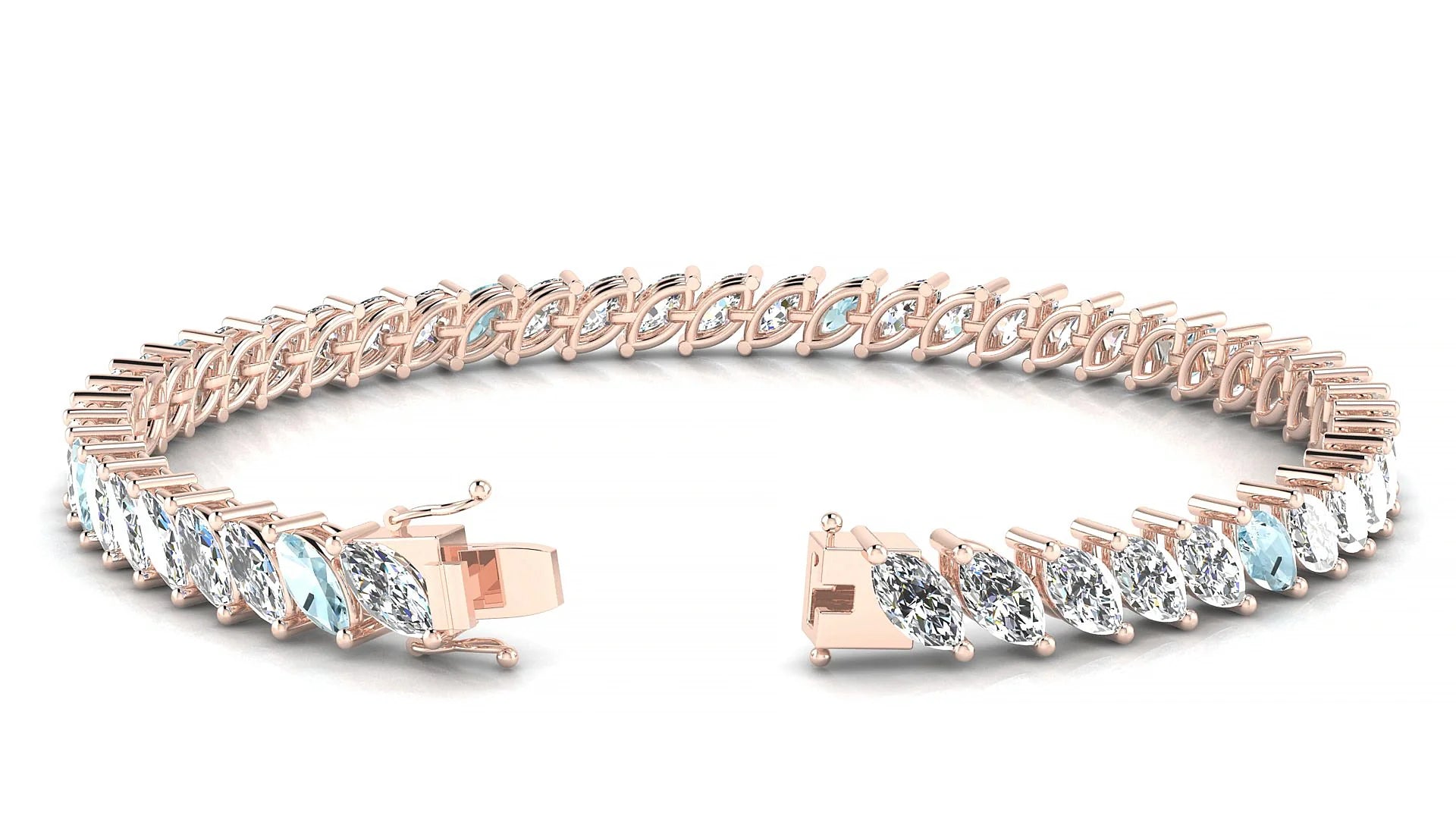 Venezia 1-5 | 18k Rose Gold 6 x 3 mm Marquise Natural Aquamarine & Diamond Tennis Bracelet