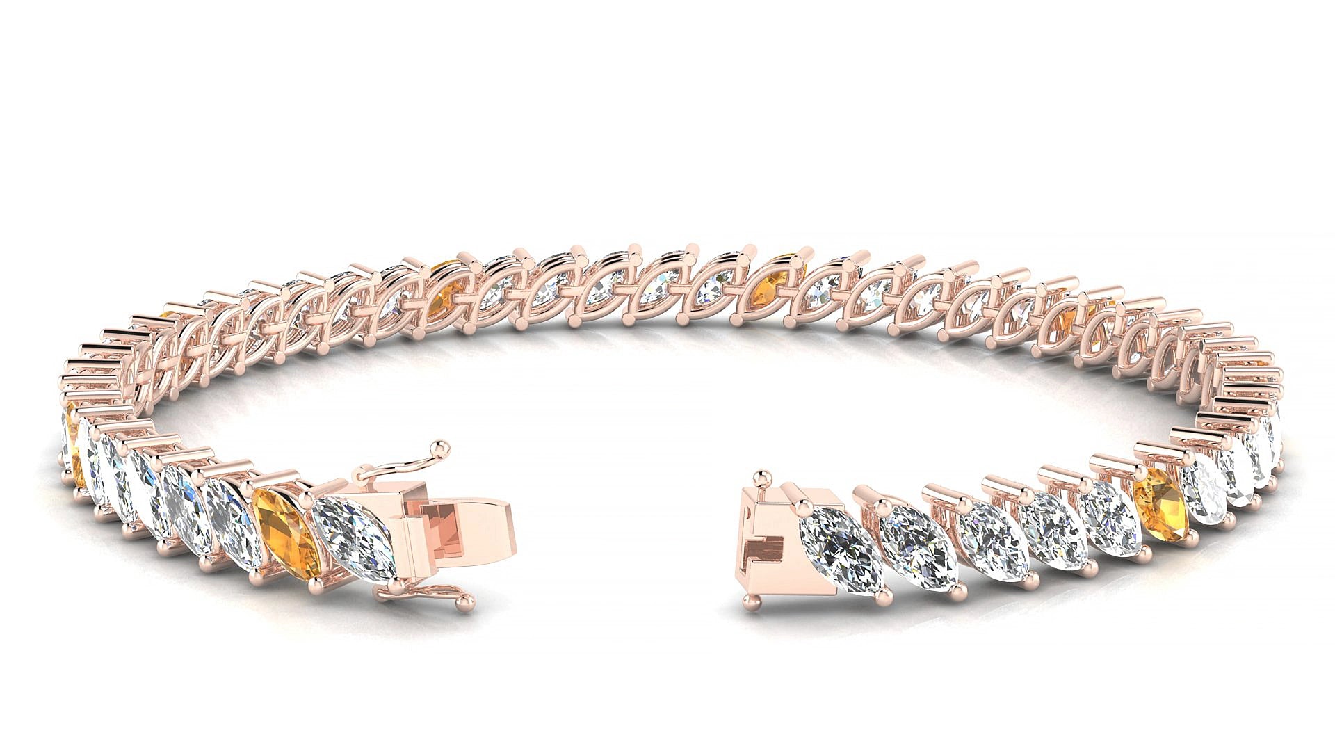 Venezia 1-5 | 18k Rose Gold 6 x 3 mm Marquise Natural Citrine & Diamond 20 cm Tennis Bracelet