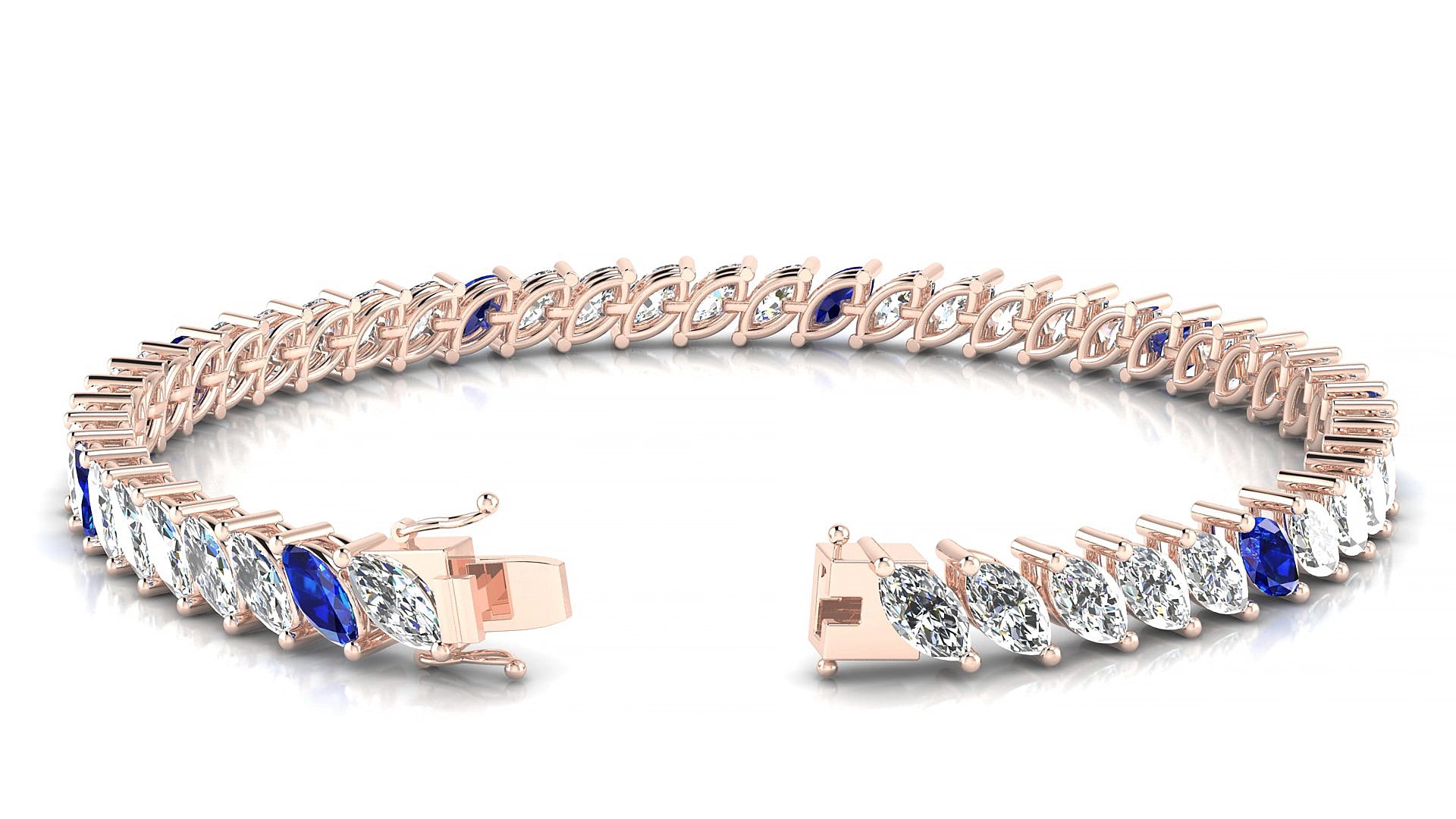 Venezia 1-5 | 18k Rose Gold 6 x 3 mm Marquise Natural Sapphire & Diamond 16 cm Tennis Bracelet