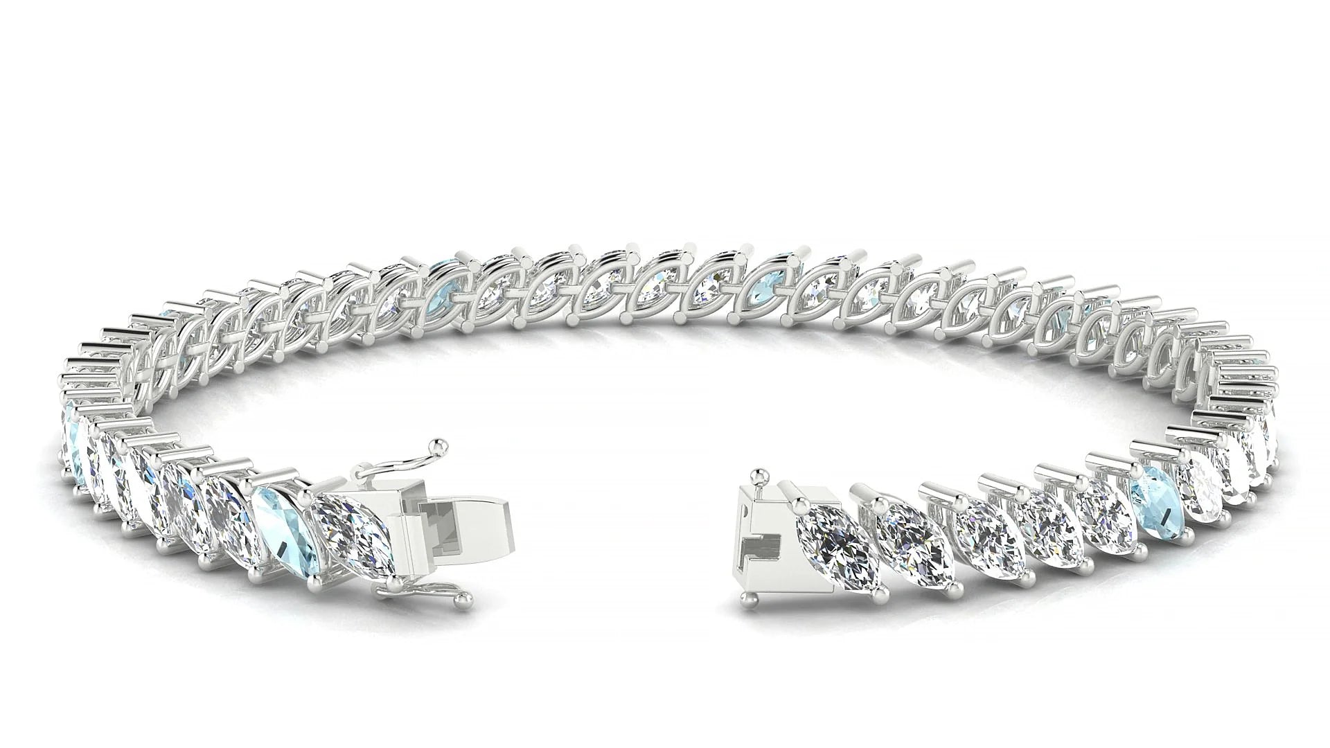 Venezia 1-5 | 18k White Gold 6 x 3 mm Marquise Natural Aquamarine & Diamond Tennis Bracelet
