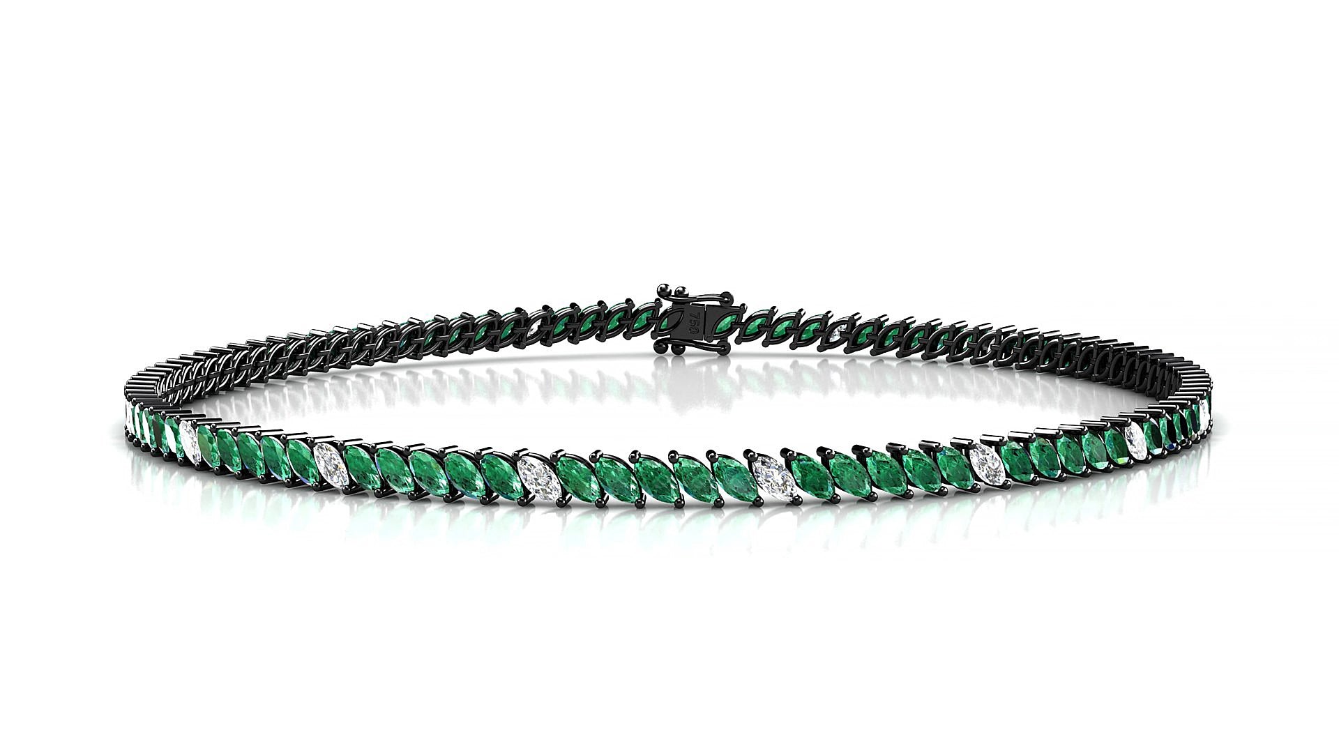 Venezia 5-1 | 18k Black Gold 3 x 1.5 mm Marquise Natural Emerald & Diamond 19 cm Tennis Bracelet