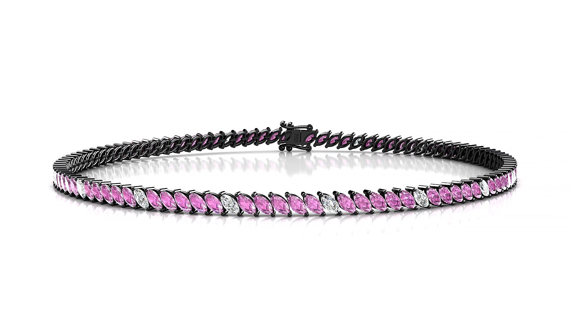 Venezia 5-1 | 18k Black Gold 3 x 1.5 mm Marquise Natural Pink Sapphire & Diamond 15 cm Tennis Bracelet