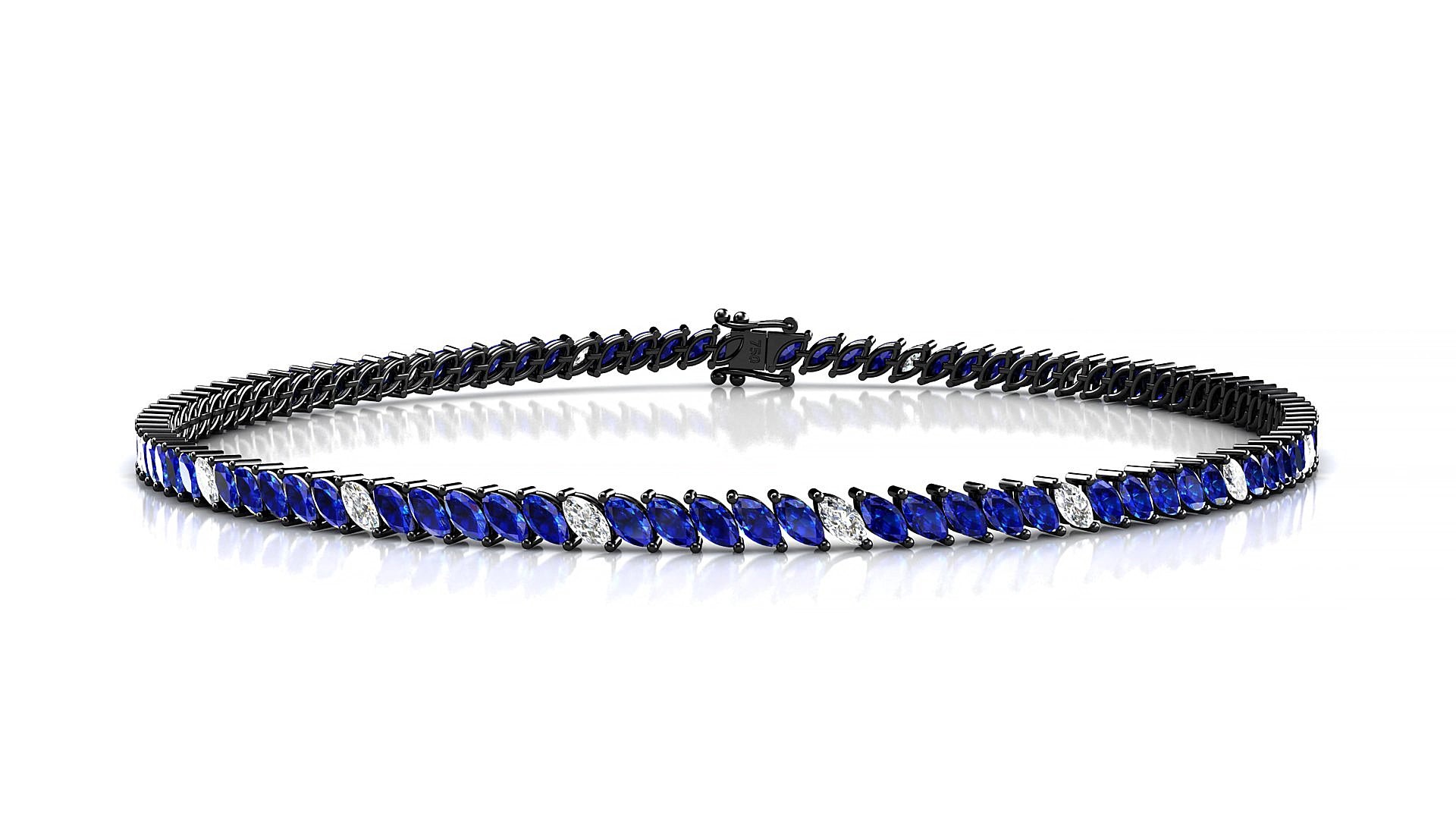 Venezia 5-1 | 18k Black Gold 3 x 1.5 mm Marquise Natural Sapphire & Diamond 17 cm Tennis Bracelet