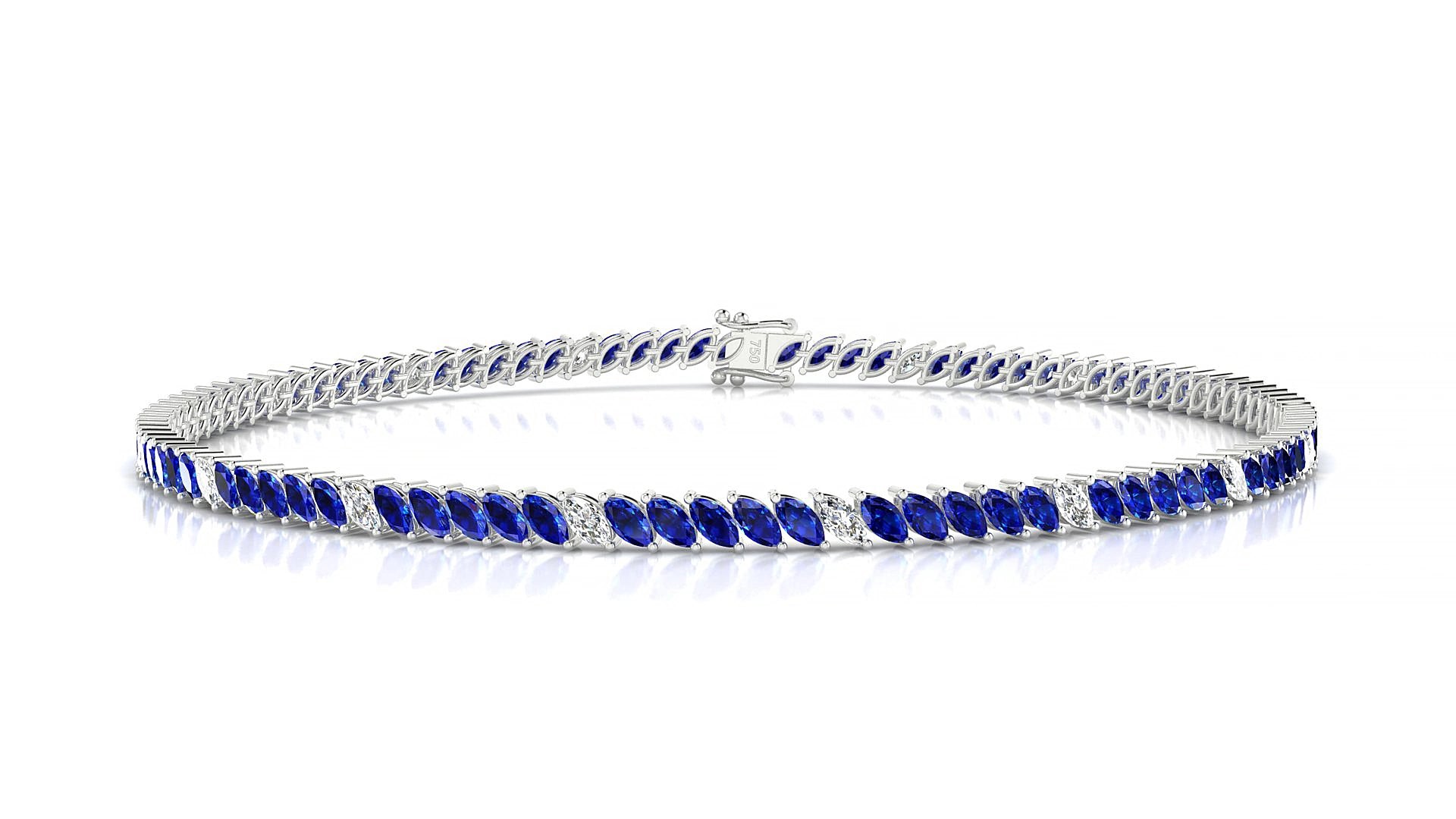 Venezia 5-1 | 18k White Gold 3 x 1.5 mm Marquise Natural Sapphire & Diamond 19 cm Tennis Bracelet
