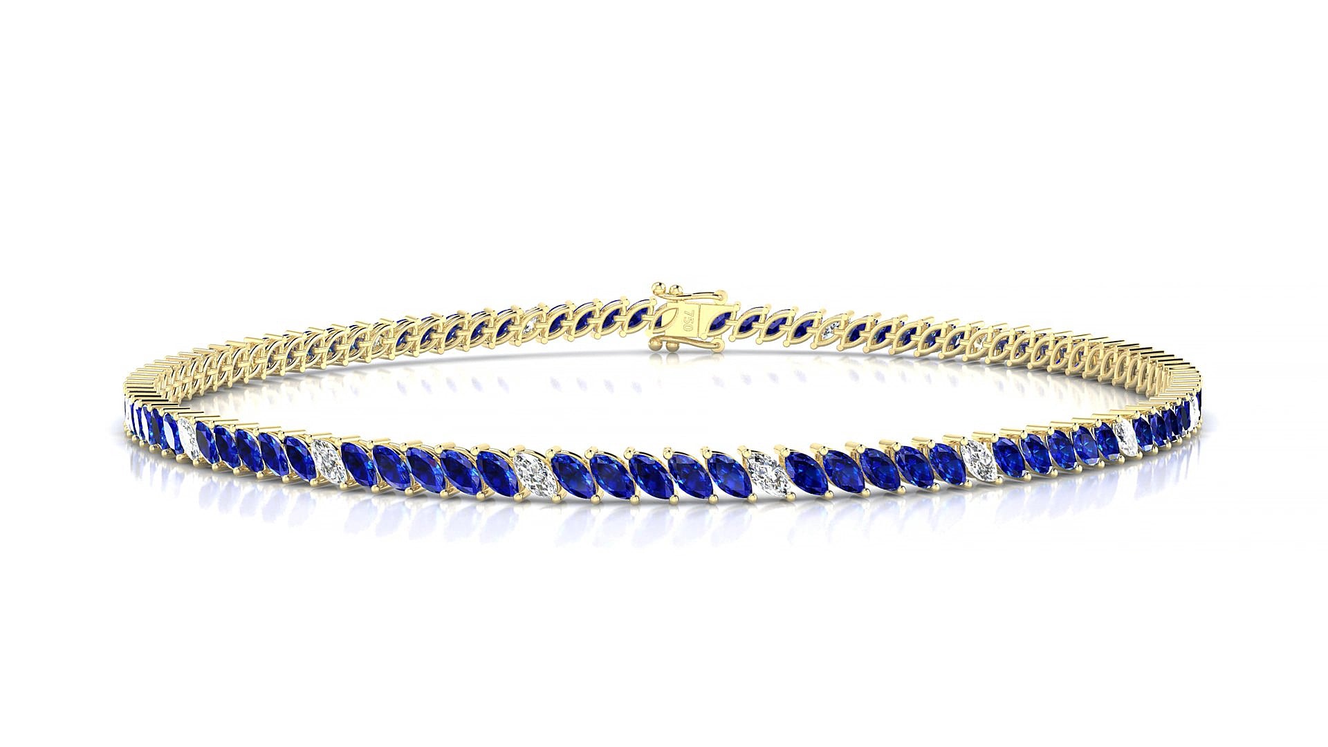 Venezia 5-1 | 18k Yellow Gold 3 x 1.5 mm Marquise Natural Sapphire & Diamond 16 cm Tennis Bracelet