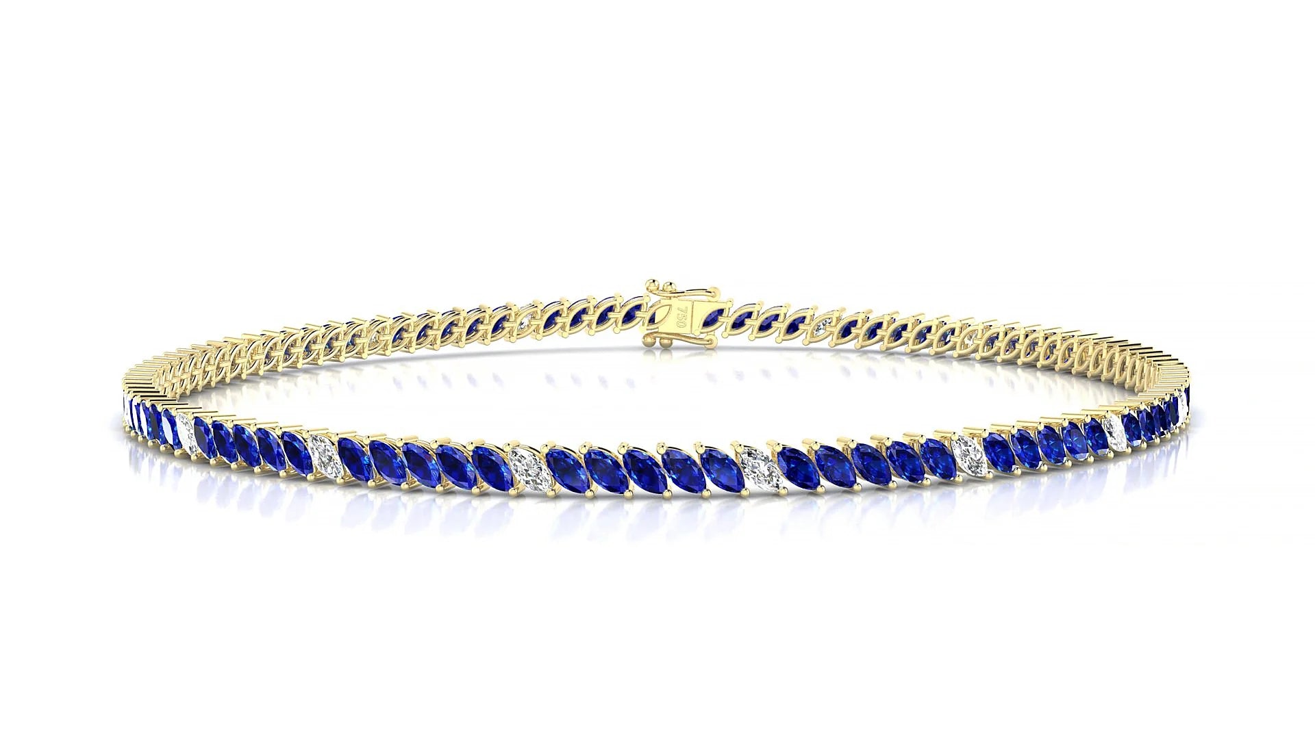 Venezia 5-1 | 18k Yellow Gold 3 x 1.5 mm Marquise Natural Sapphire & Diamond 18 cm Tennis Bracelet