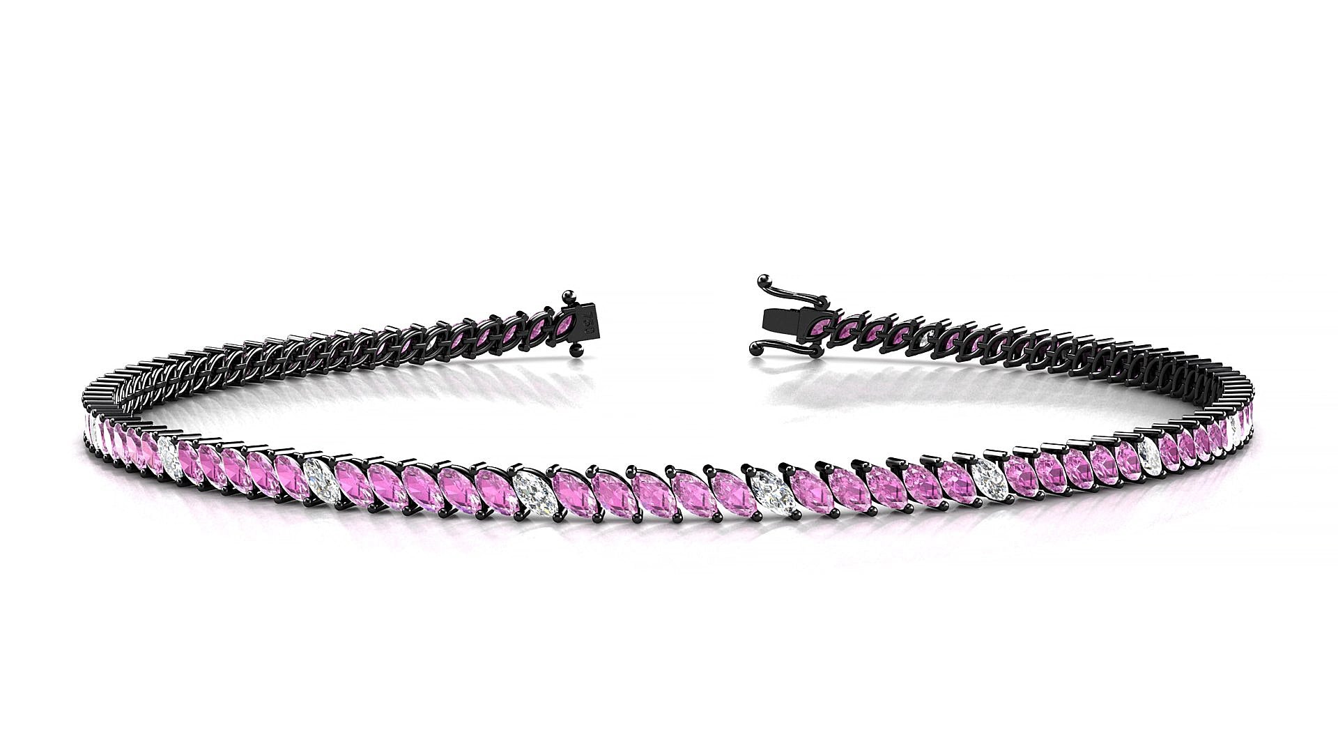 Venezia 5-1 | 18k Black Gold 3 x 1.5 mm Marquise Natural Pink Sapphire & Diamond 17 cm Tennis Bracelet
