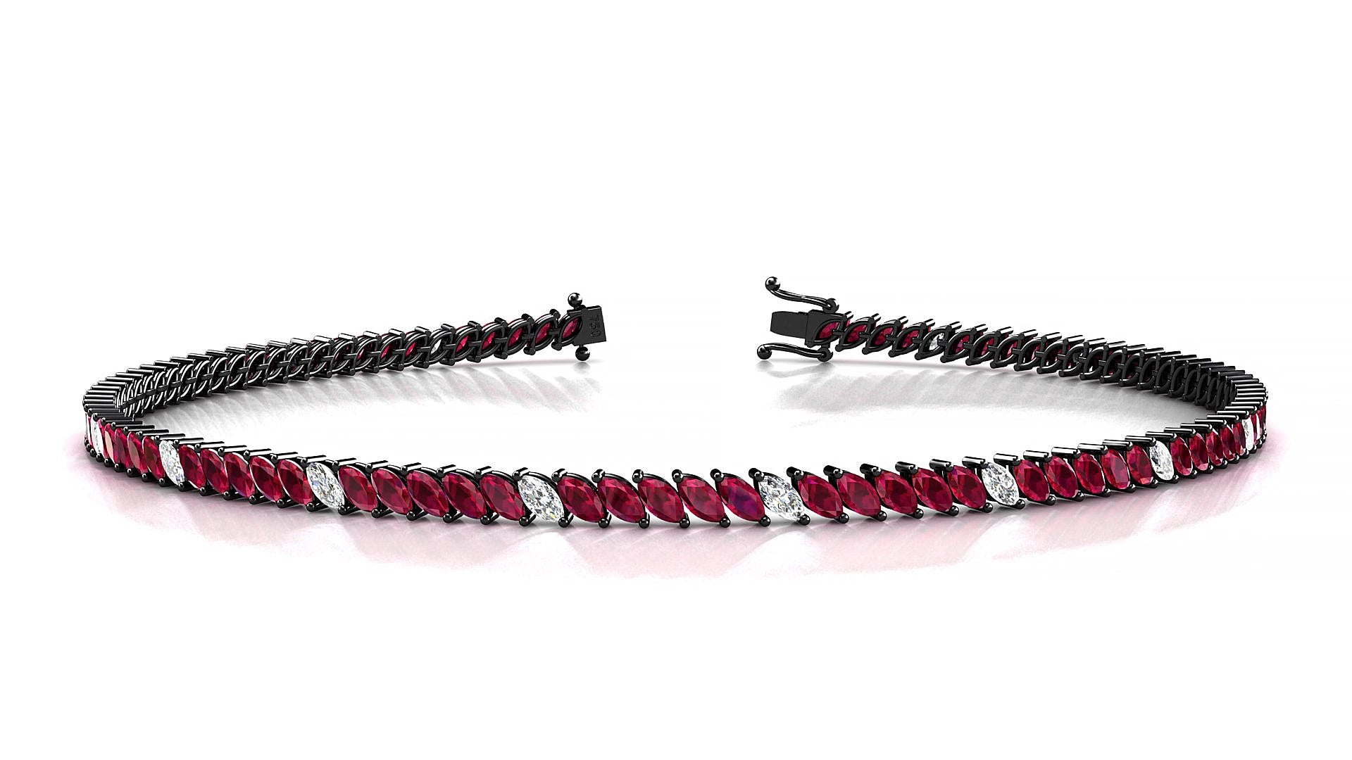 Venezia 5-1 | 18k Black Gold 3 x 1.5 mm Marquise Natural Ruby & Diamond 18 cm Tennis Bracelet