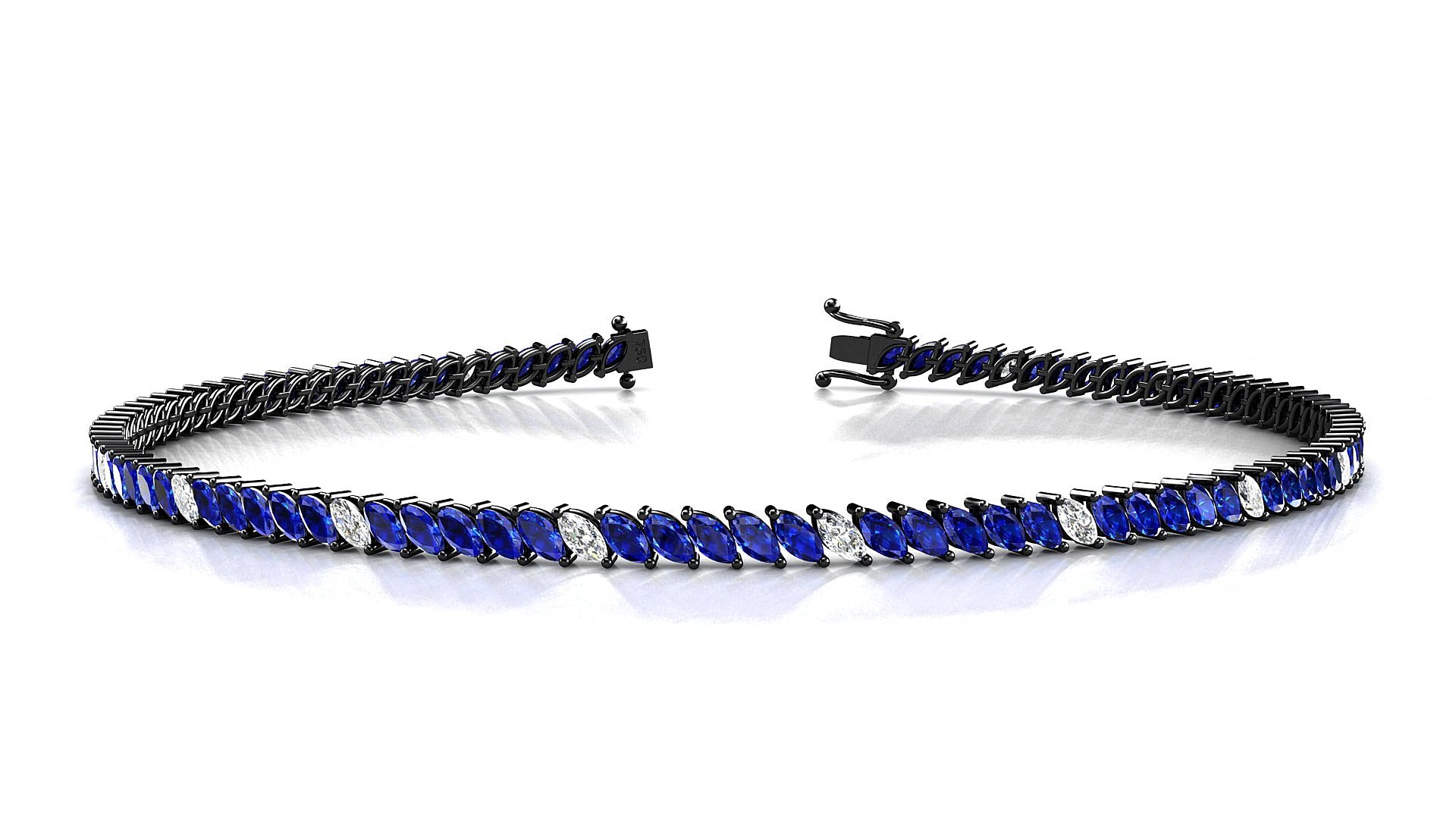 Venezia 5-1 | 18k Black Gold 3 x 1.5 mm Marquise Natural Sapphire & Diamond 19 cm Tennis Bracelet