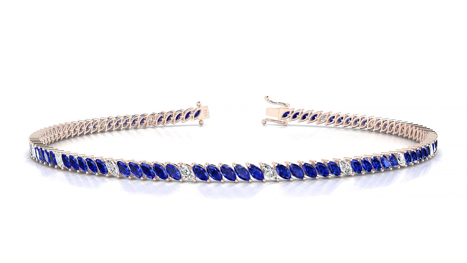 Venezia 5-1 | 18k Rose Gold 3 x 1.5 mm Marquise Natural Sapphire & Diamond 18 cm Tennis Bracelet