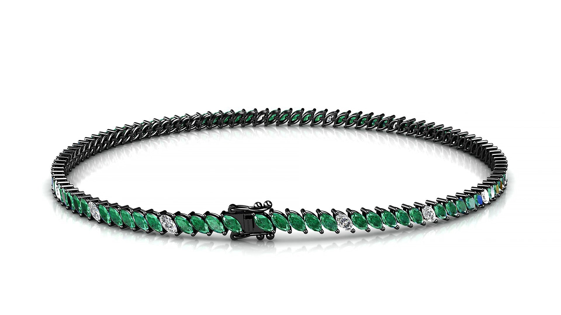 Venezia 5-1 | 18k Black Gold 3 x 1.5 mm Marquise Natural Emerald & Diamond 15 cm Tennis Bracelet