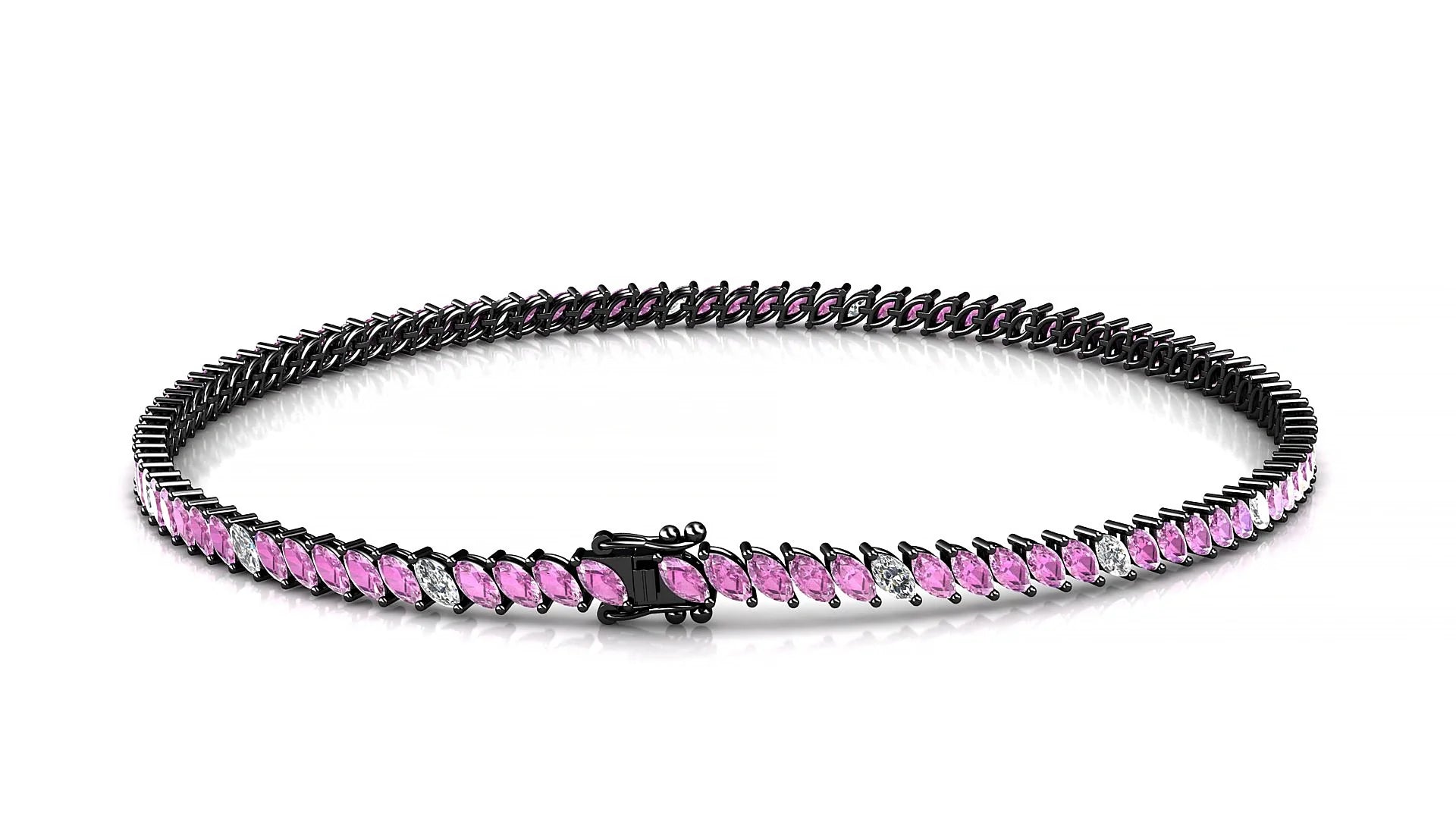 Venezia 5-1 | 18k Black Gold 3 x 1.5 mm Marquise Natural Pink Sapphire & Diamond 18 cm Tennis Bracelet